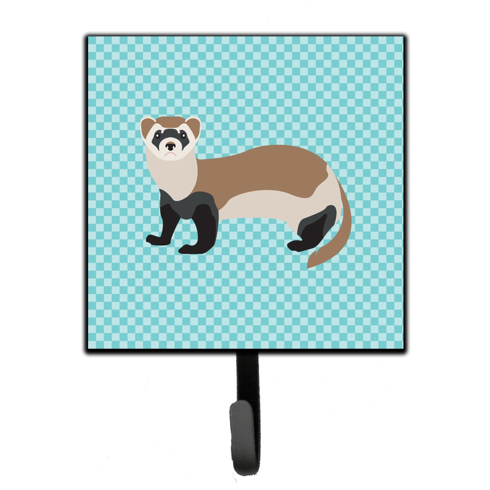 Caroline'S Treasures Ferret Blue Check Wall Hook, Small, Multicolor