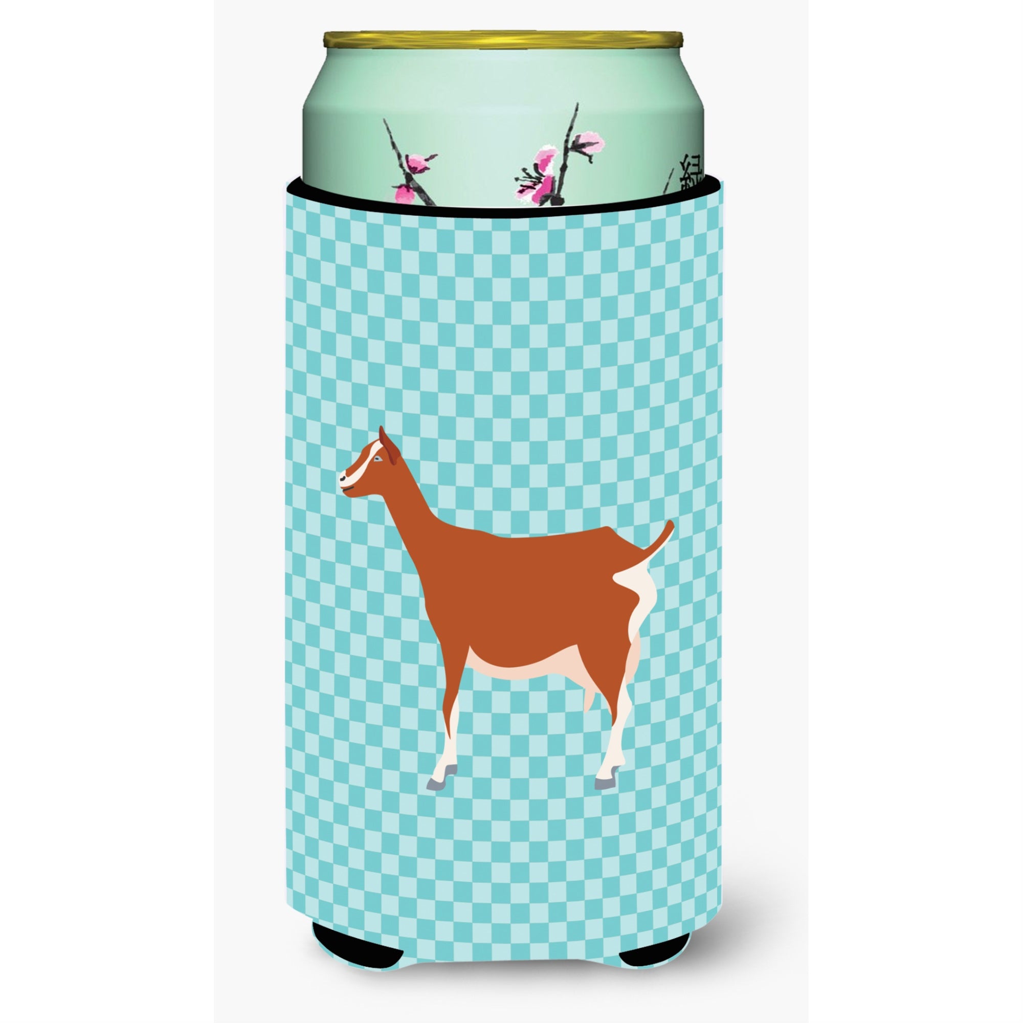 Caroline'S Treasures Toggenburger Goat Blue Check Decorative Can Hugger, Tall Boy, Multicolor