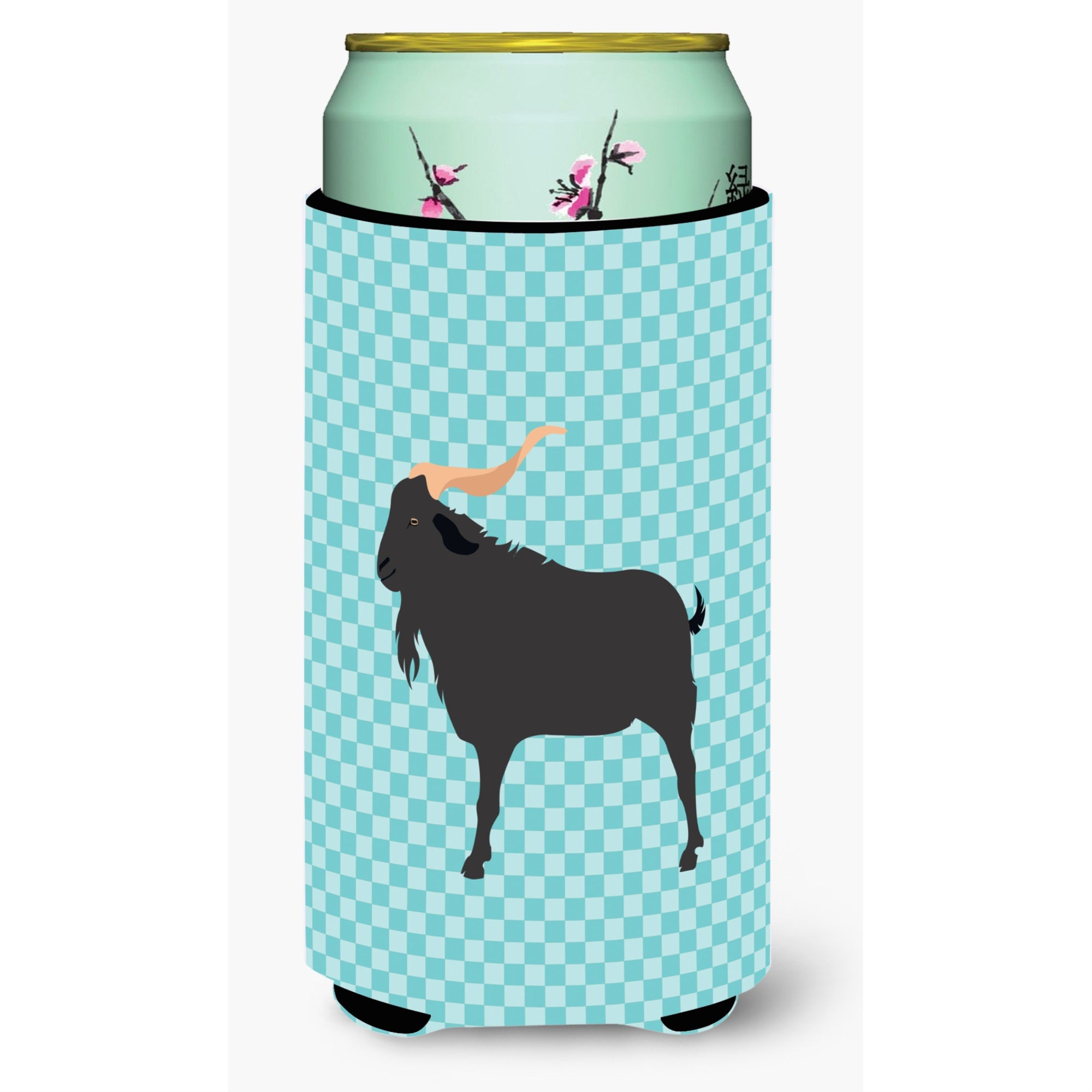 Caroline'S Treasures Verata Goat Blue Check Decorative Can Hugger, Tall Boy, Multicolor