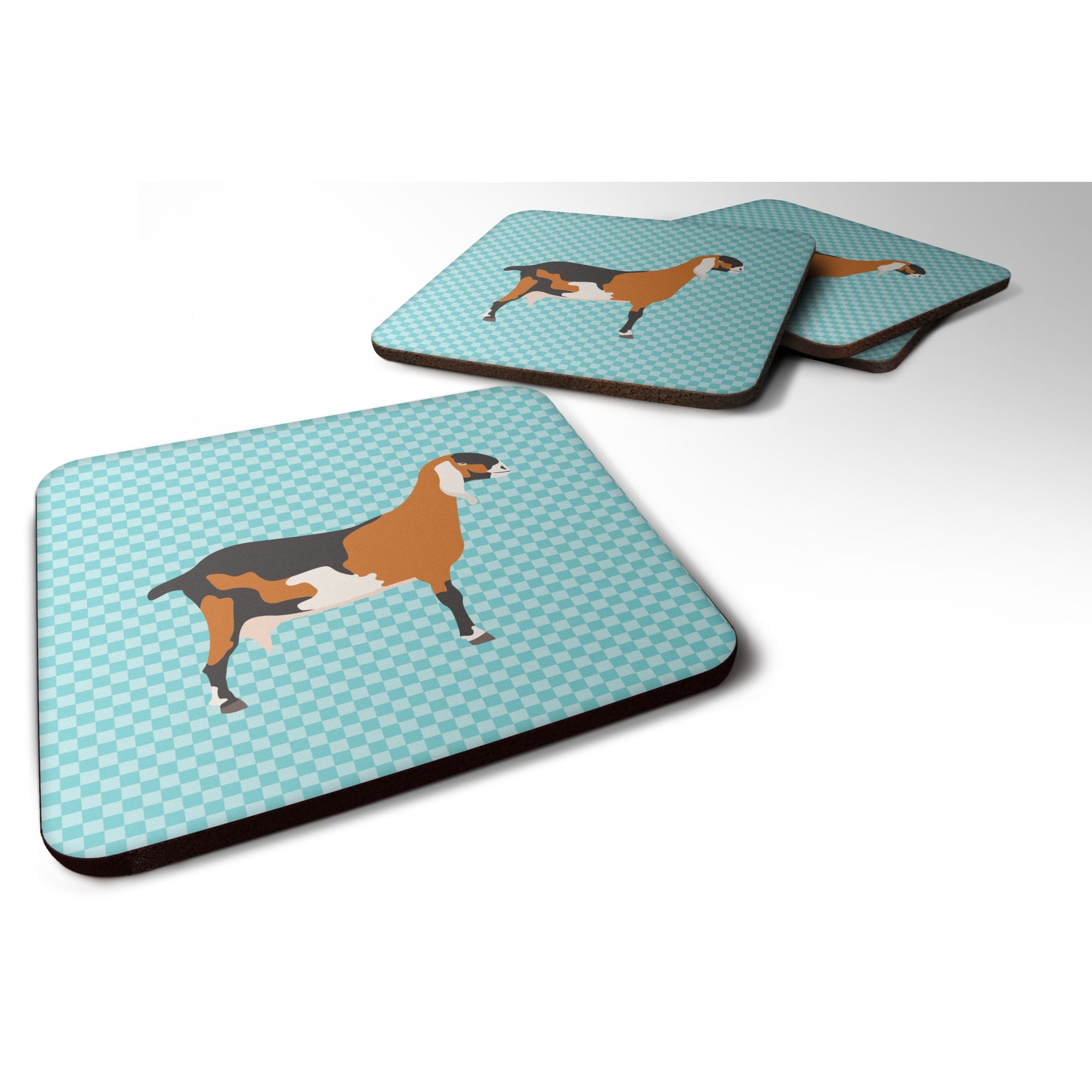 Caroline'S Treasures Anglo Nubian Goat Blue Check Decorative Coasters, 3.5, Multicolor