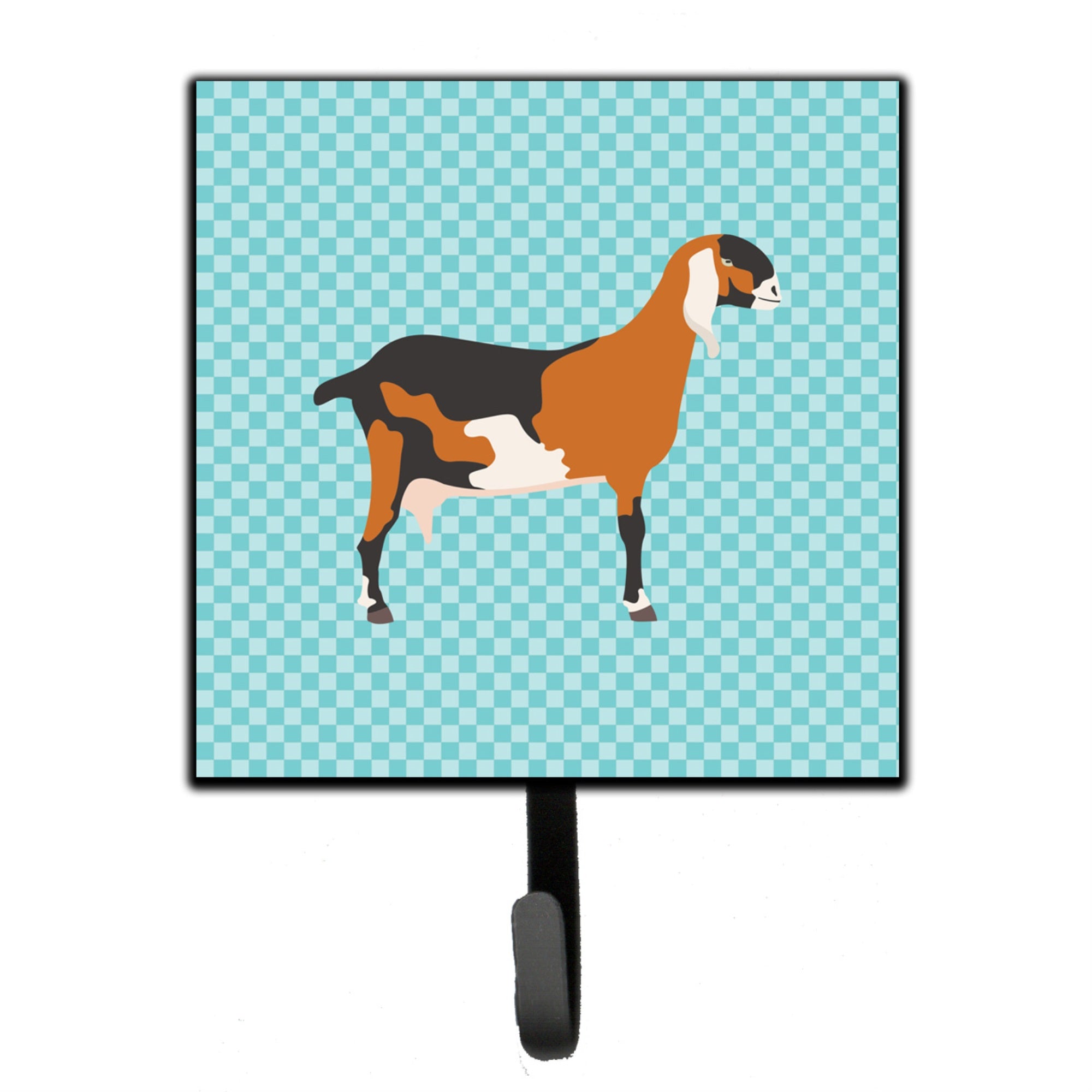 Caroline'S Treasures Anglo Nubian Goat Blue Check Wall Hook, Small, Multicolor