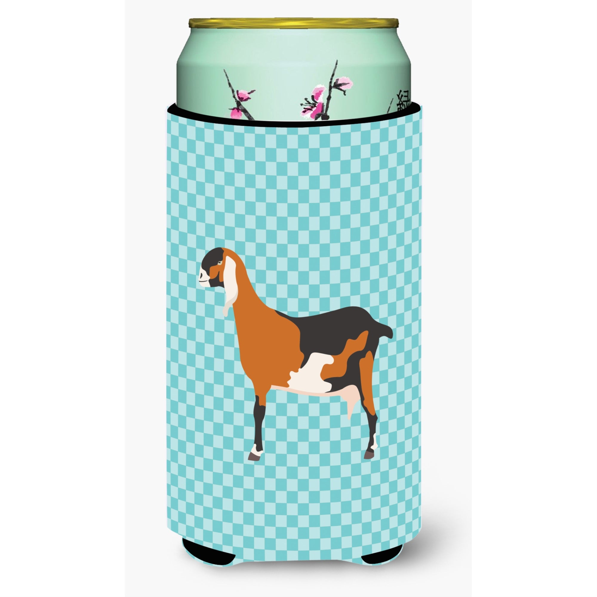 Caroline'S Treasures Anglo Nubian Goat Blue Check Decorative Can Hugger, Tall Boy, Multicolor
