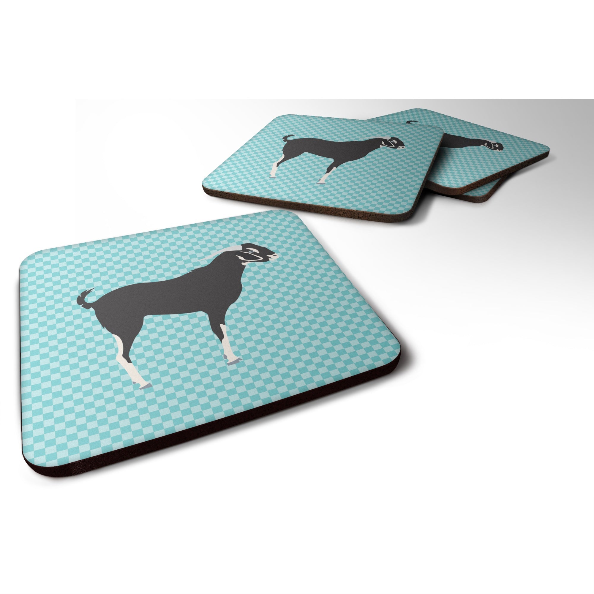 Caroline'S Treasures Black Bengal Goat Blue Check Decorative Coasters, 3.5, Multicolor