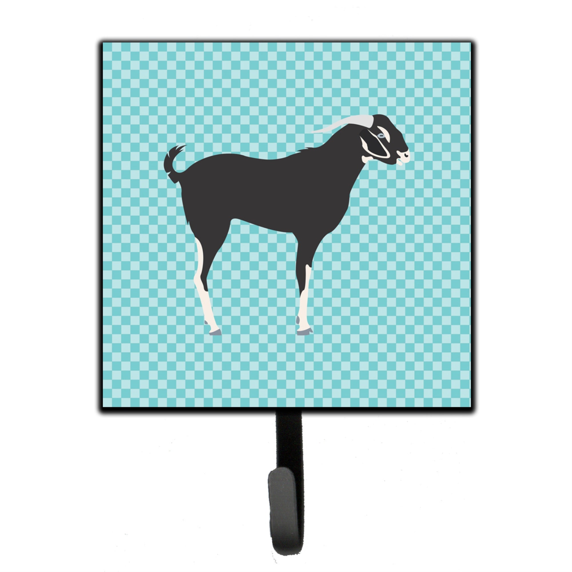 Caroline'S Treasures Black Bengal Goat Blue Check Wall Hook, Small, Multicolor