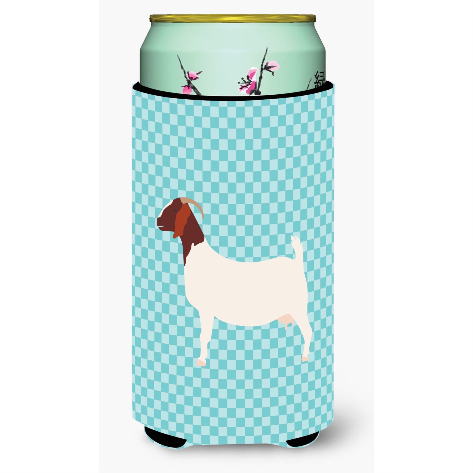 Caroline'S Treasures Boer Goat Blue Check Decorative Can Hugger, Tall Boy, Multicolor
