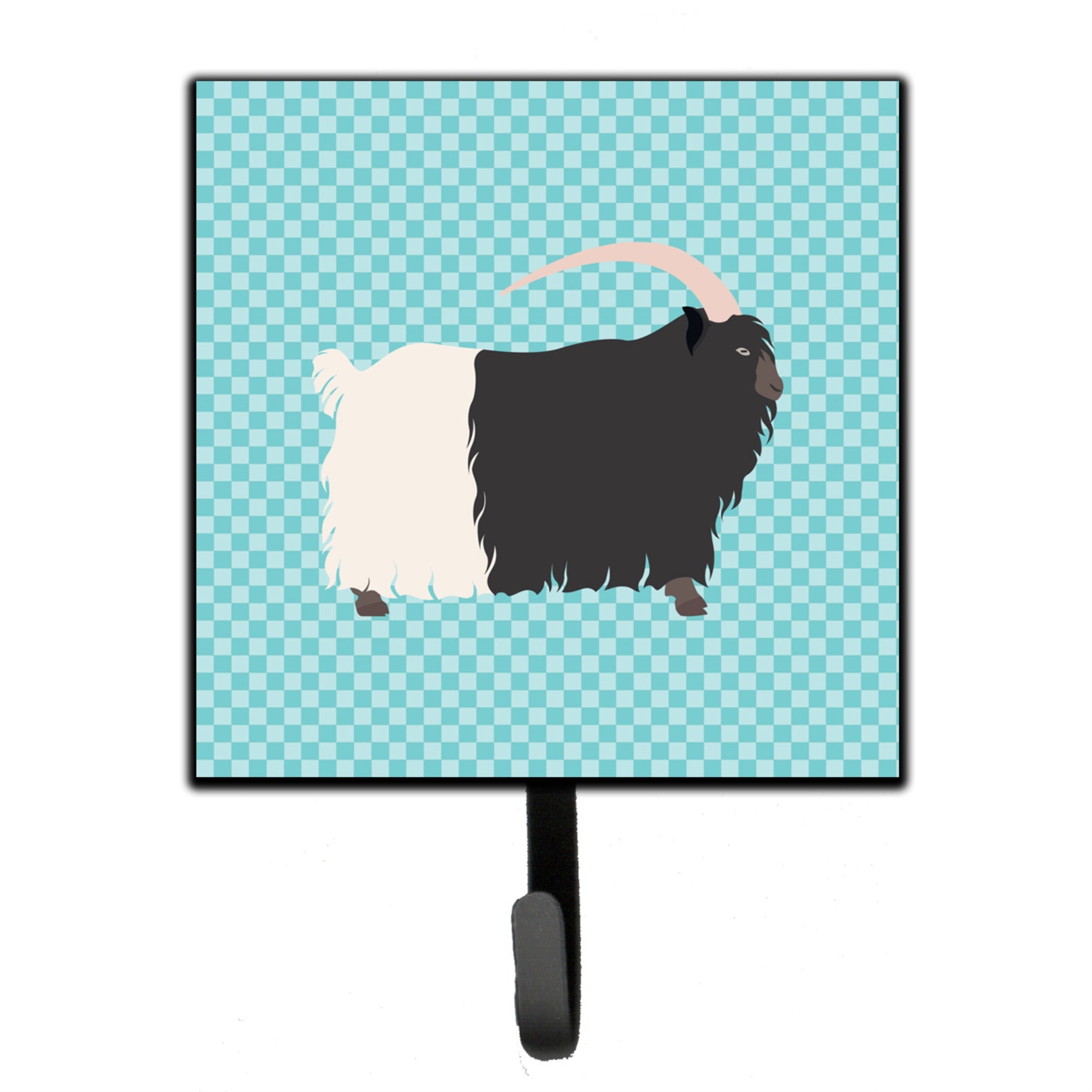 Caroline'S Treasures Welsh Black-Necked Goat Blue Check Wall Hook, Small, Multicolor