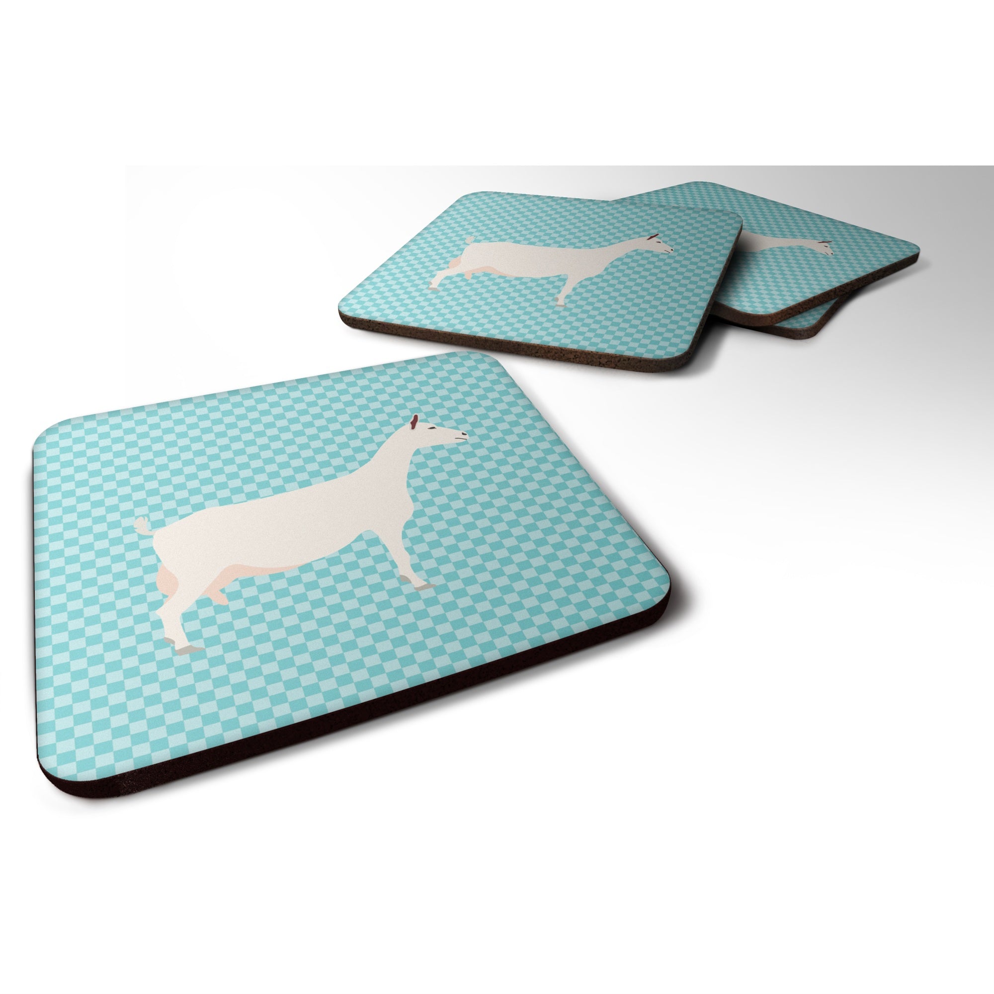 Caroline'S Treasures Saanen Goat Blue Check Decorative Coasters, 3.5, Multicolor