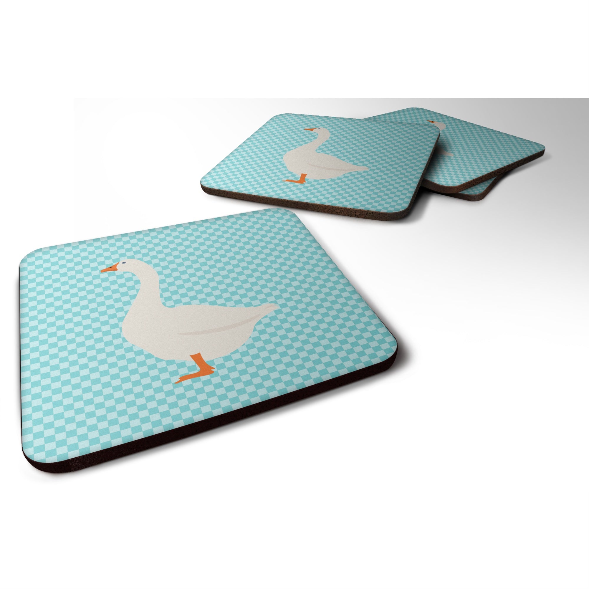 Caroline'S Treasures Embden Goose Blue Check Decorative Coasters, 3.5, Multicolor