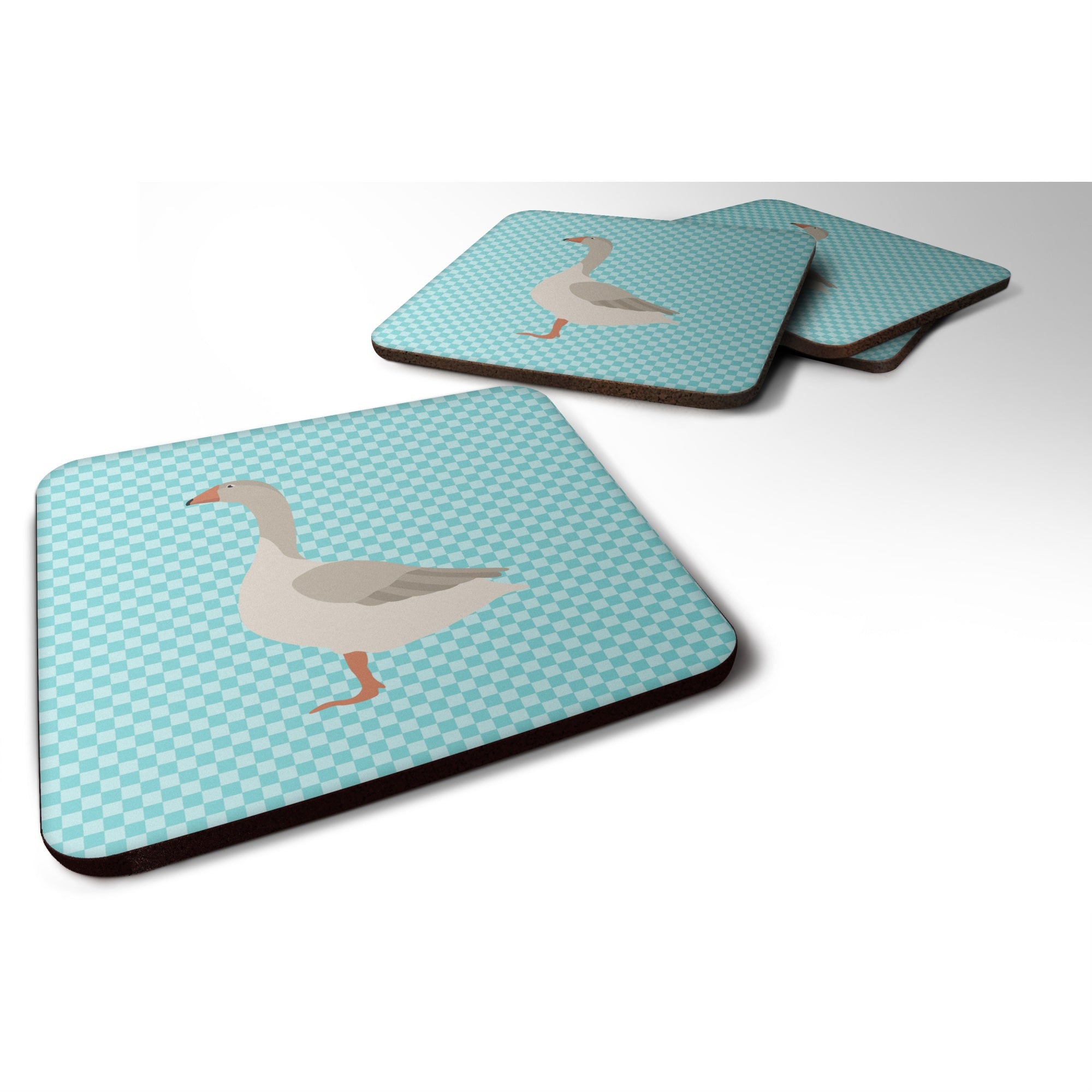 Caroline'S Treasures Steinbacher Goose Blue Check Decorative Coasters, 3.5, Multicolor