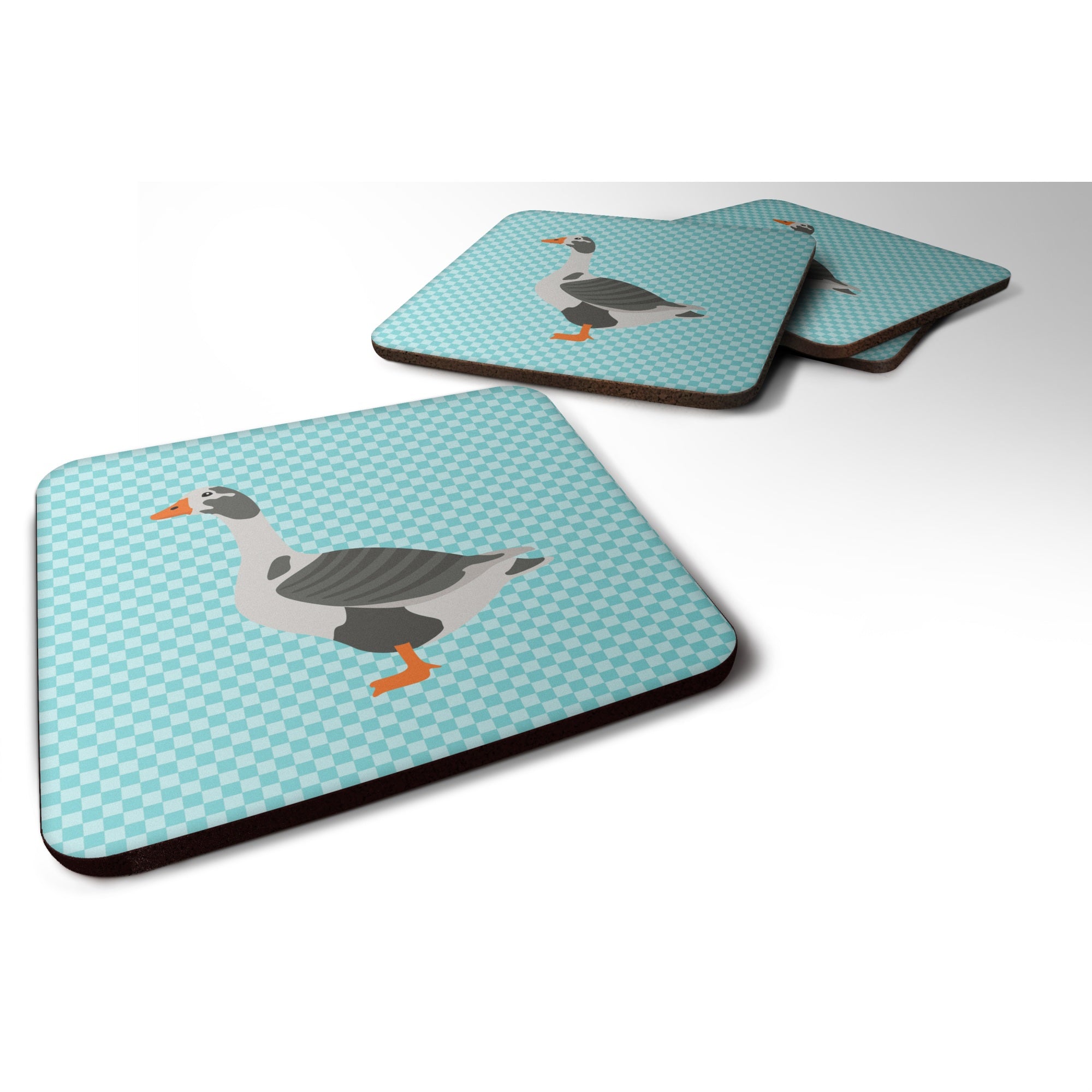 Caroline'S Treasures West Of England Goose Blue Check Decorative Coasters, 3.5, Multicolor