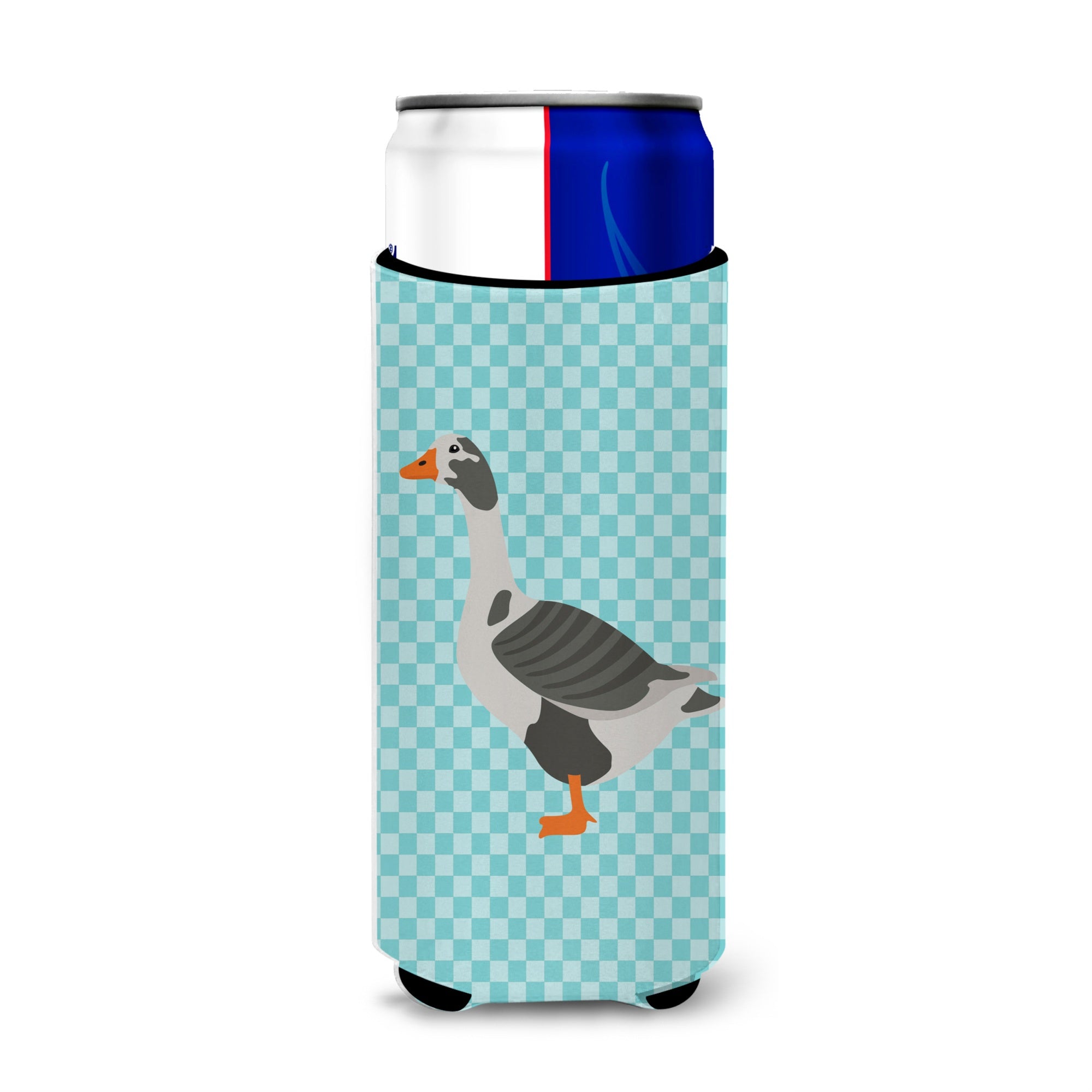 Caroline'S Treasures West Of England Goose Blue Check Decorative Can Hugger, Slim, Multicolor