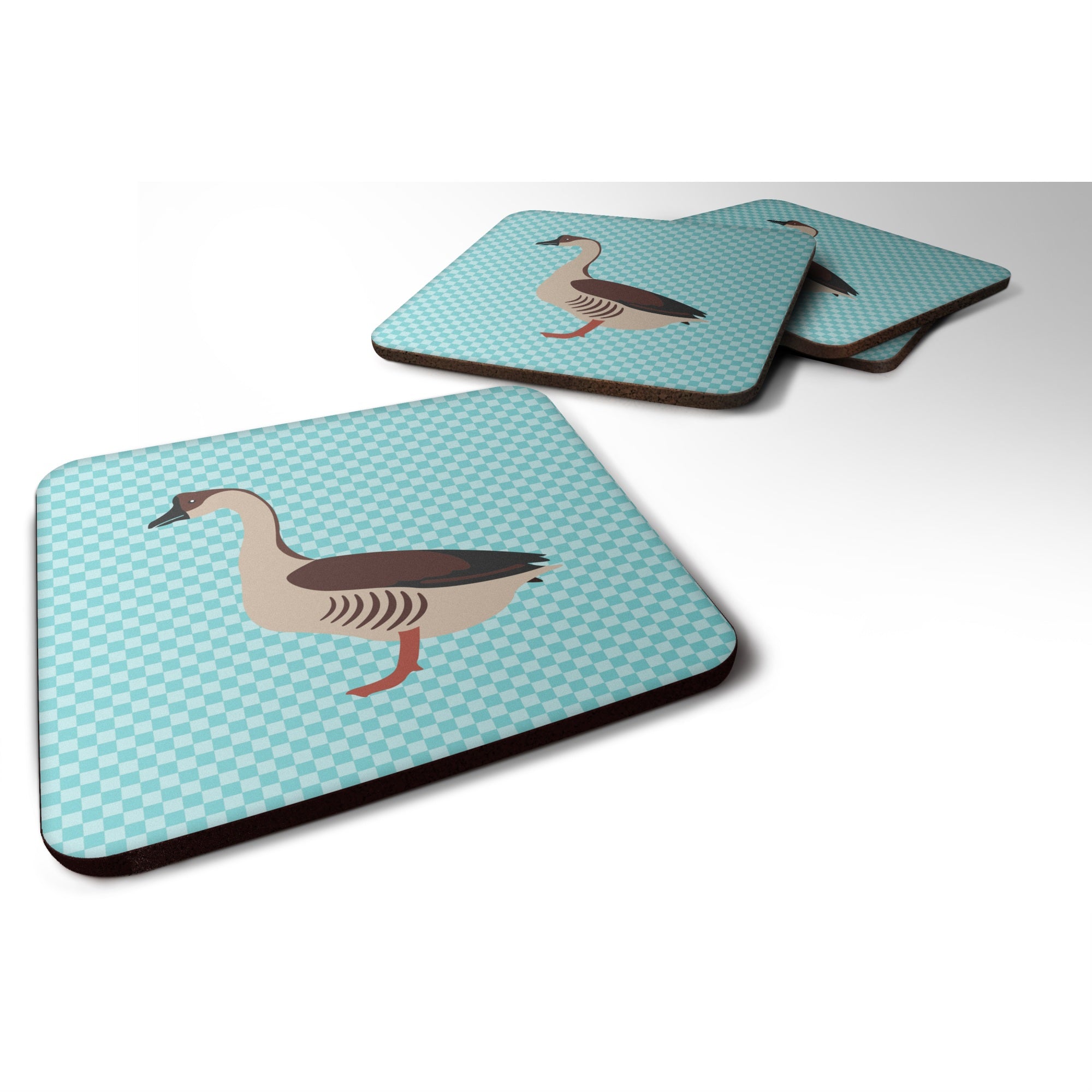 Caroline'S Treasures Chinese Goose Blue Check Decorative Coasters, 3.5, Multicolor
