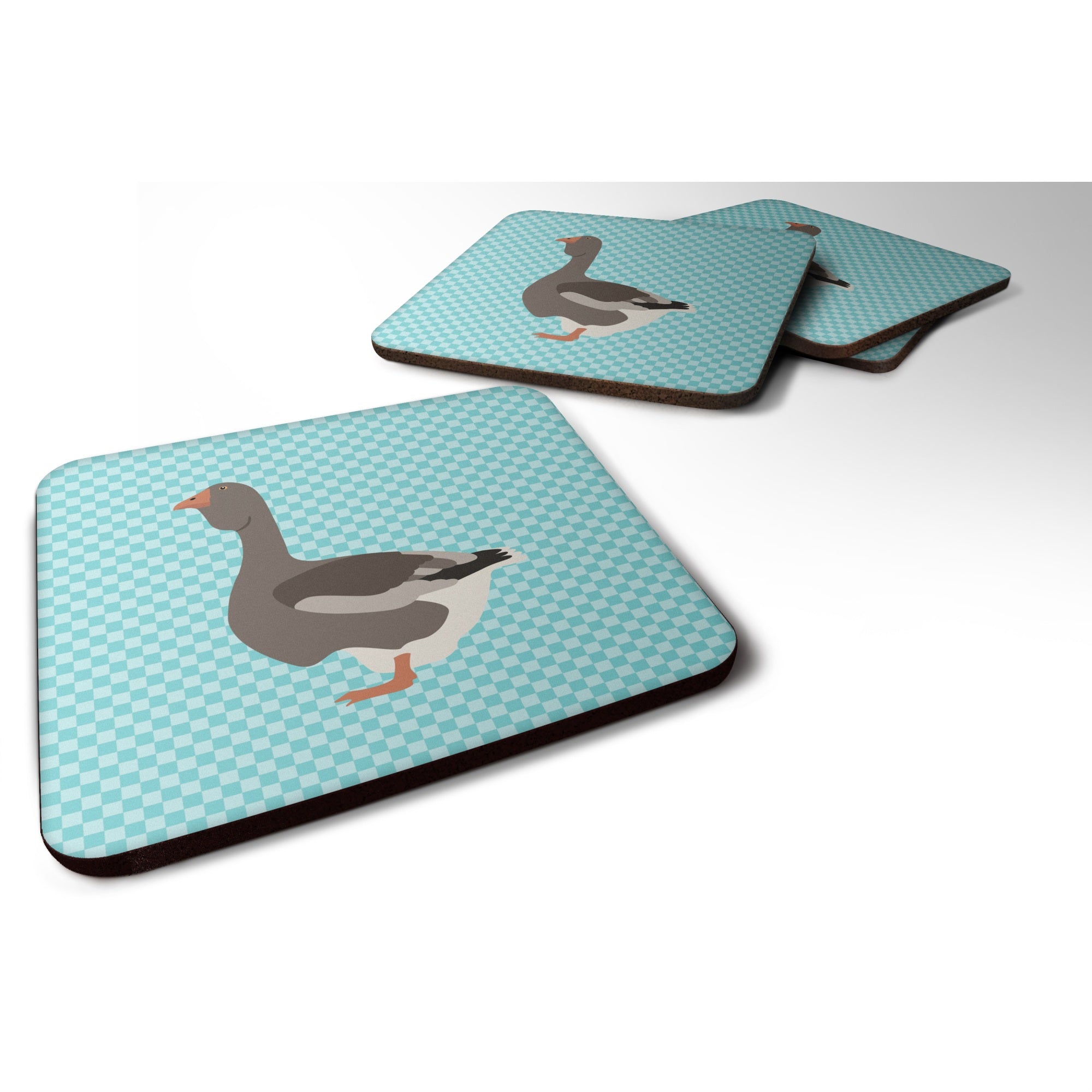 Caroline'S Treasures Toulouse Goose Blue Check Decorative Coasters, 3.5, Multicolor