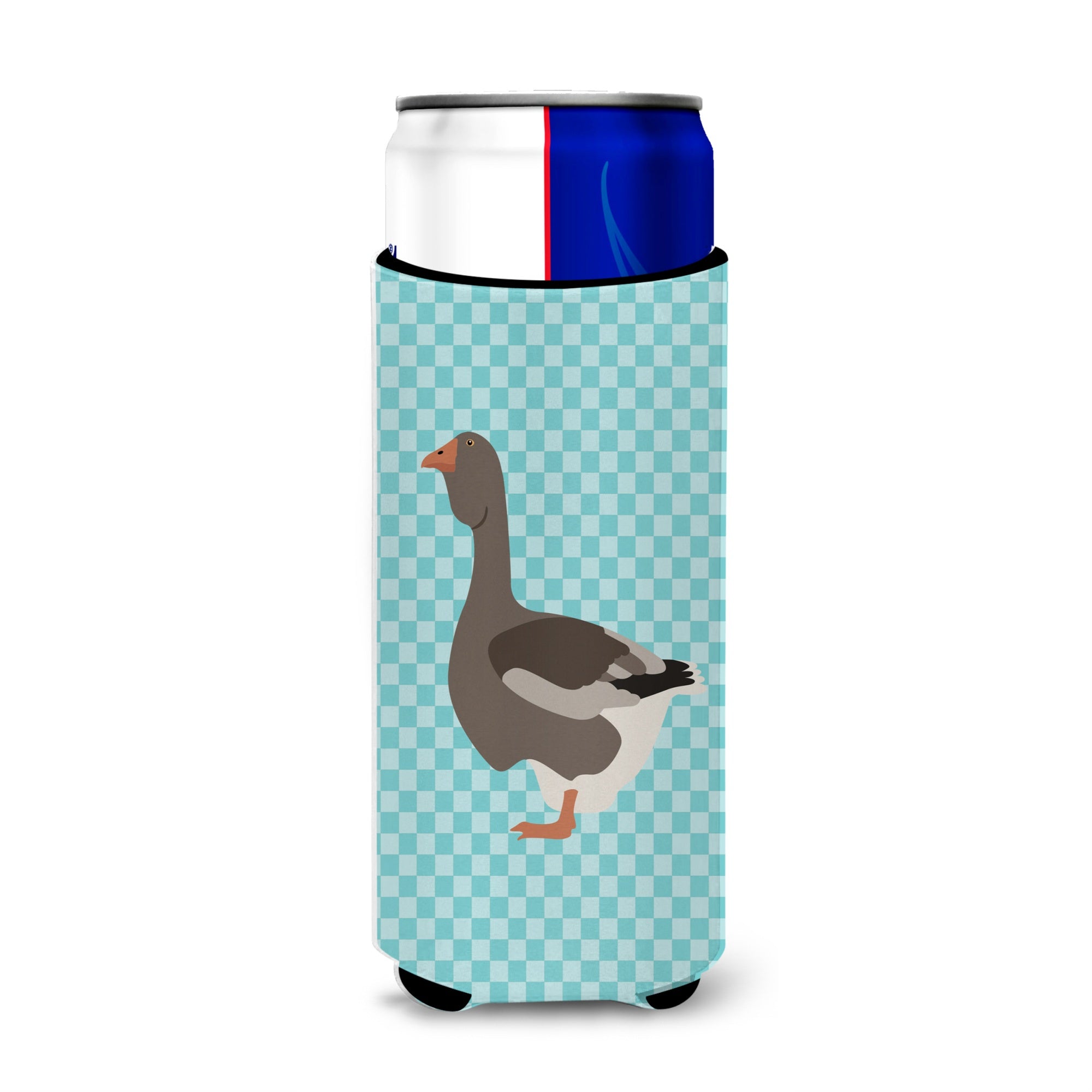 Caroline'S Treasures Toulouse Goose Blue Check Decorative Can Hugger, Slim, Multicolor