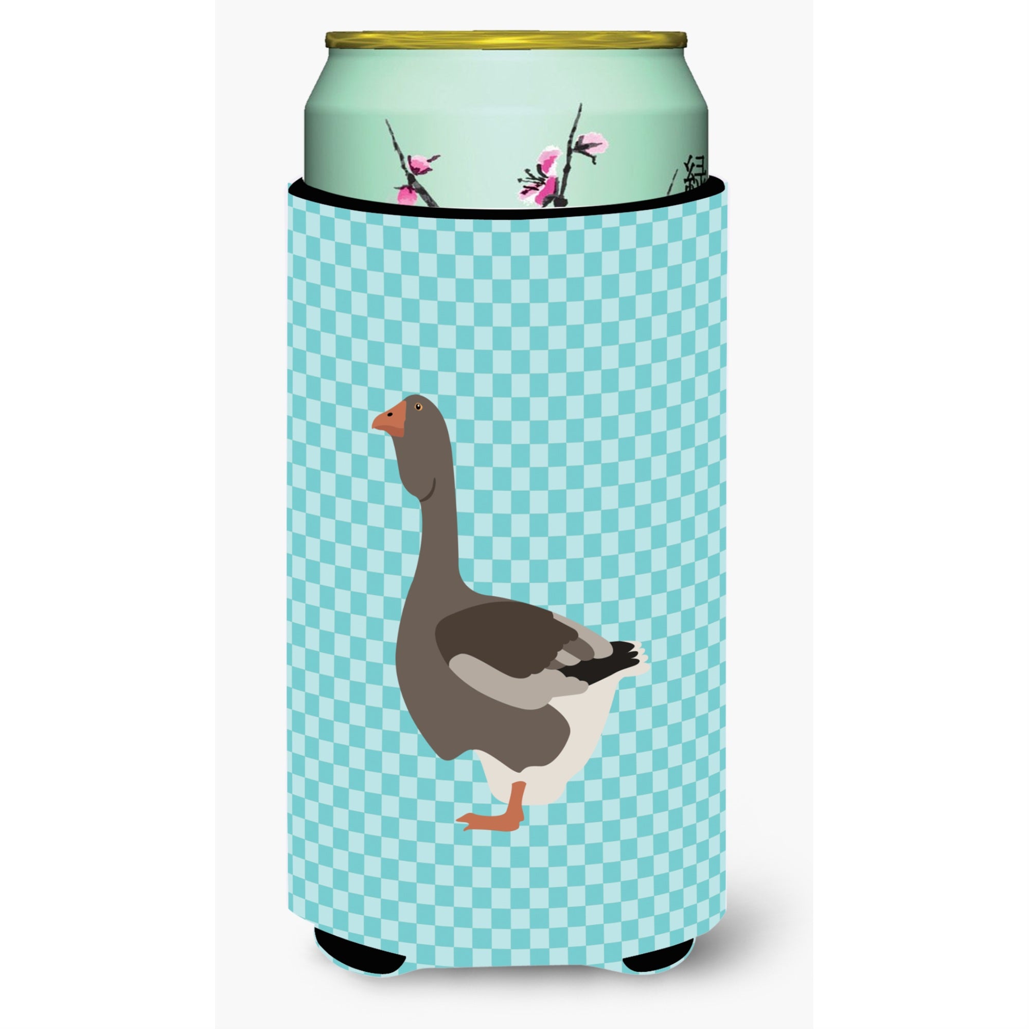 Caroline'S Treasures Toulouse Goose Blue Check Decorative Can Hugger, Tall Boy, Multicolor