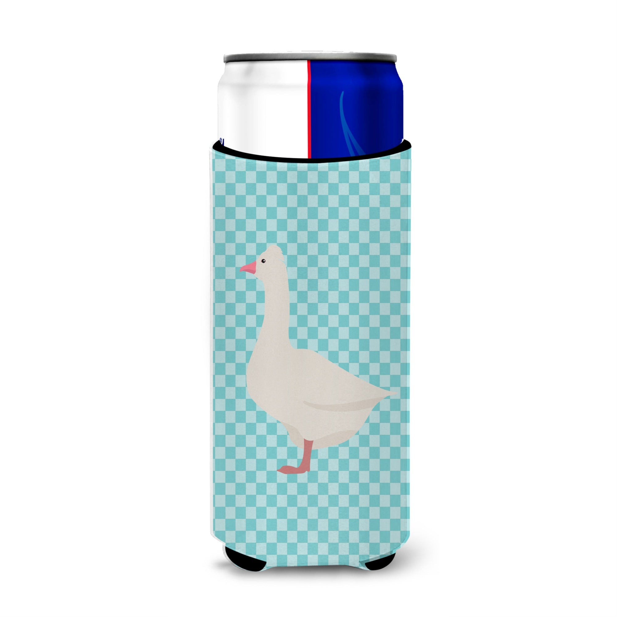 Caroline'S Treasures Roman Goose Blue Check Decorative Can Hugger, Slim, Multicolor