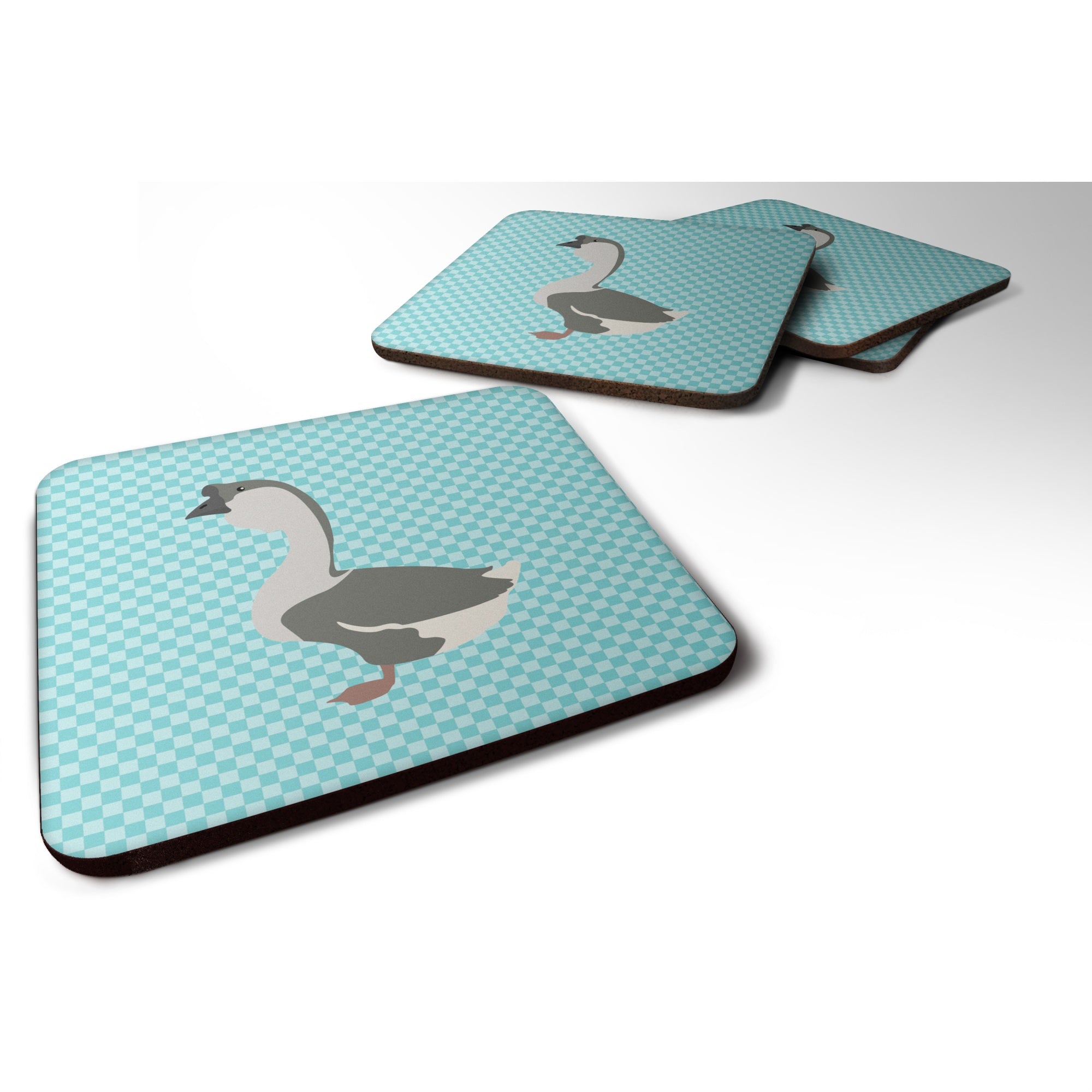 Caroline'S Treasures African Goose Blue Check Decorative Coasters, 3.5, Multicolor