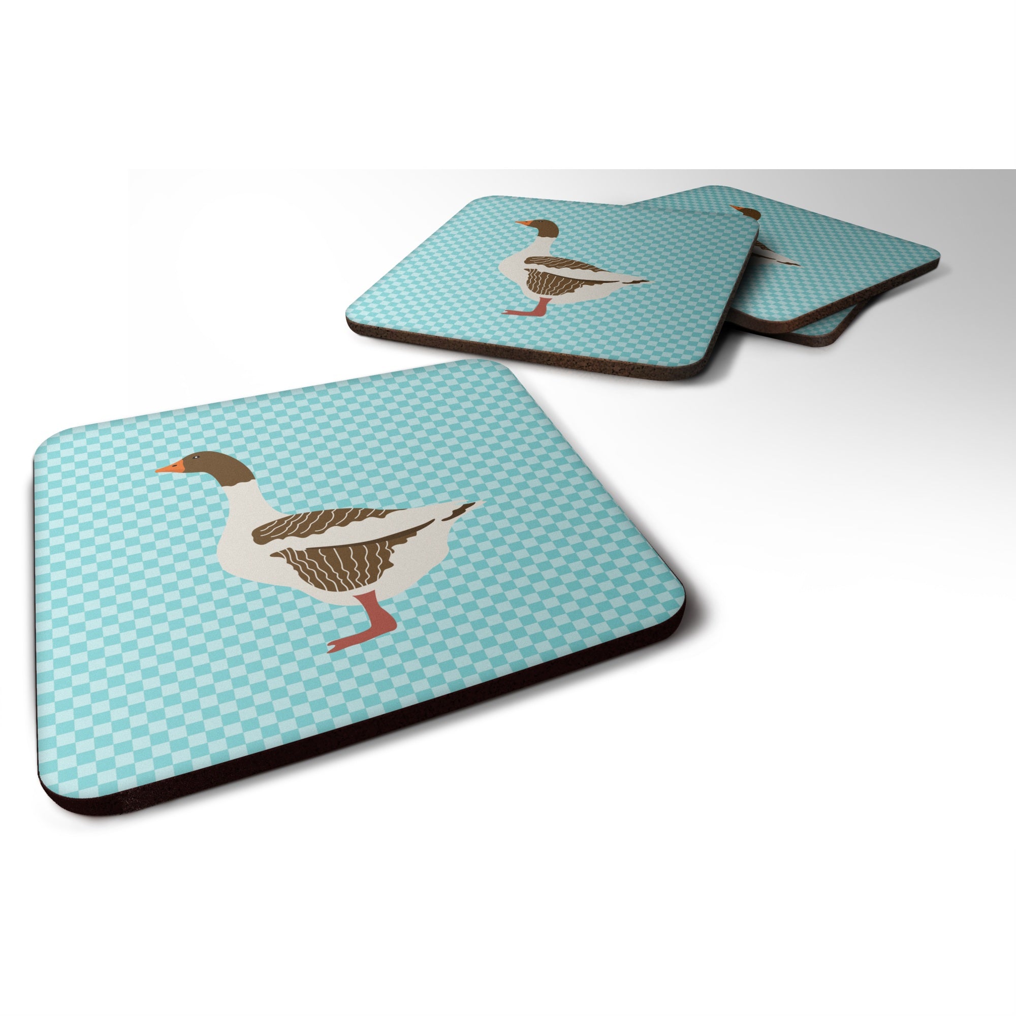 Caroline'S Treasures Pomeranian Rogener Goose Blue Check Decorative Coasters, 3.5, Multicolor