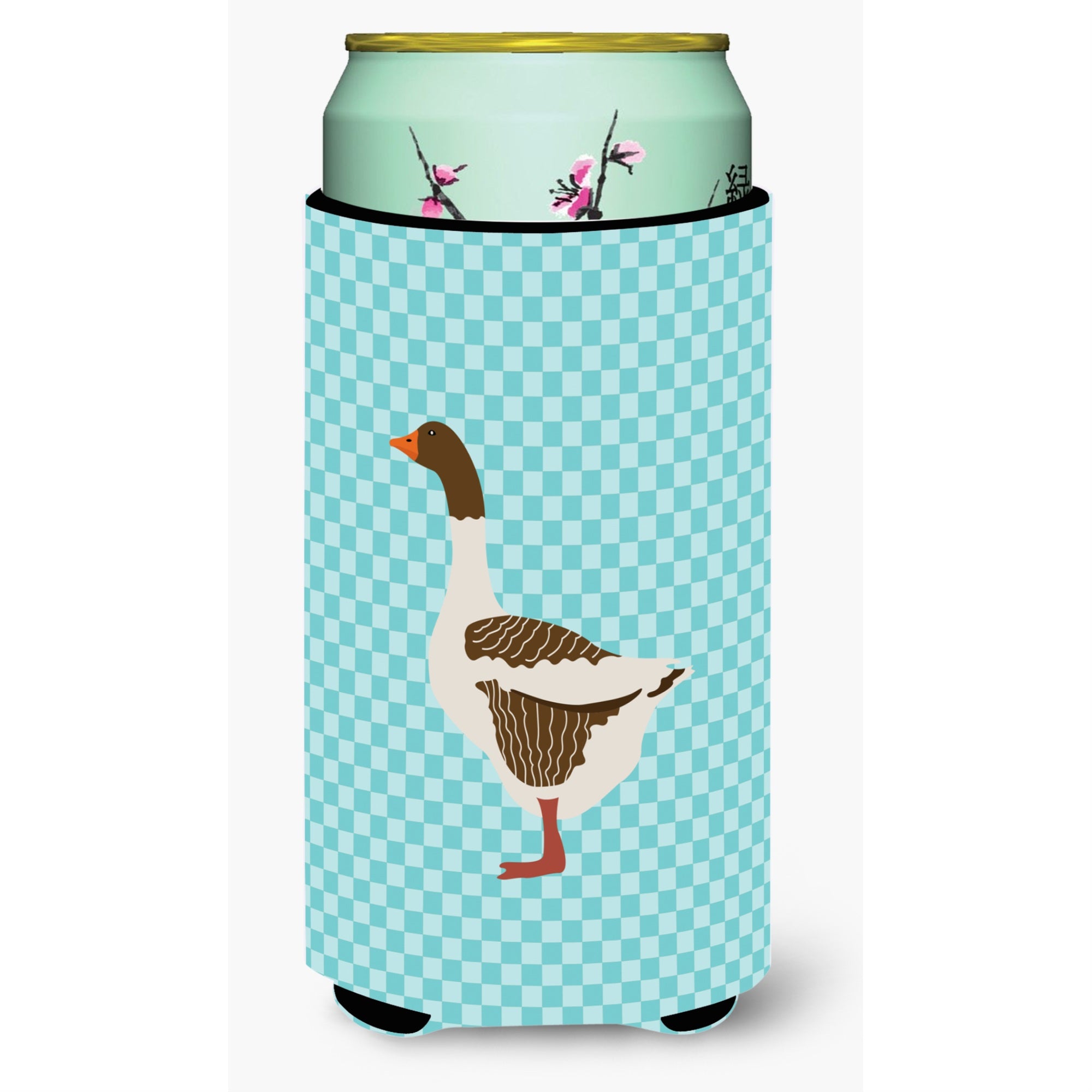 Caroline'S Treasures Pomeranian Rogener Goose Blue Check Decorative Can Hugger, Tall Boy, Multicolor