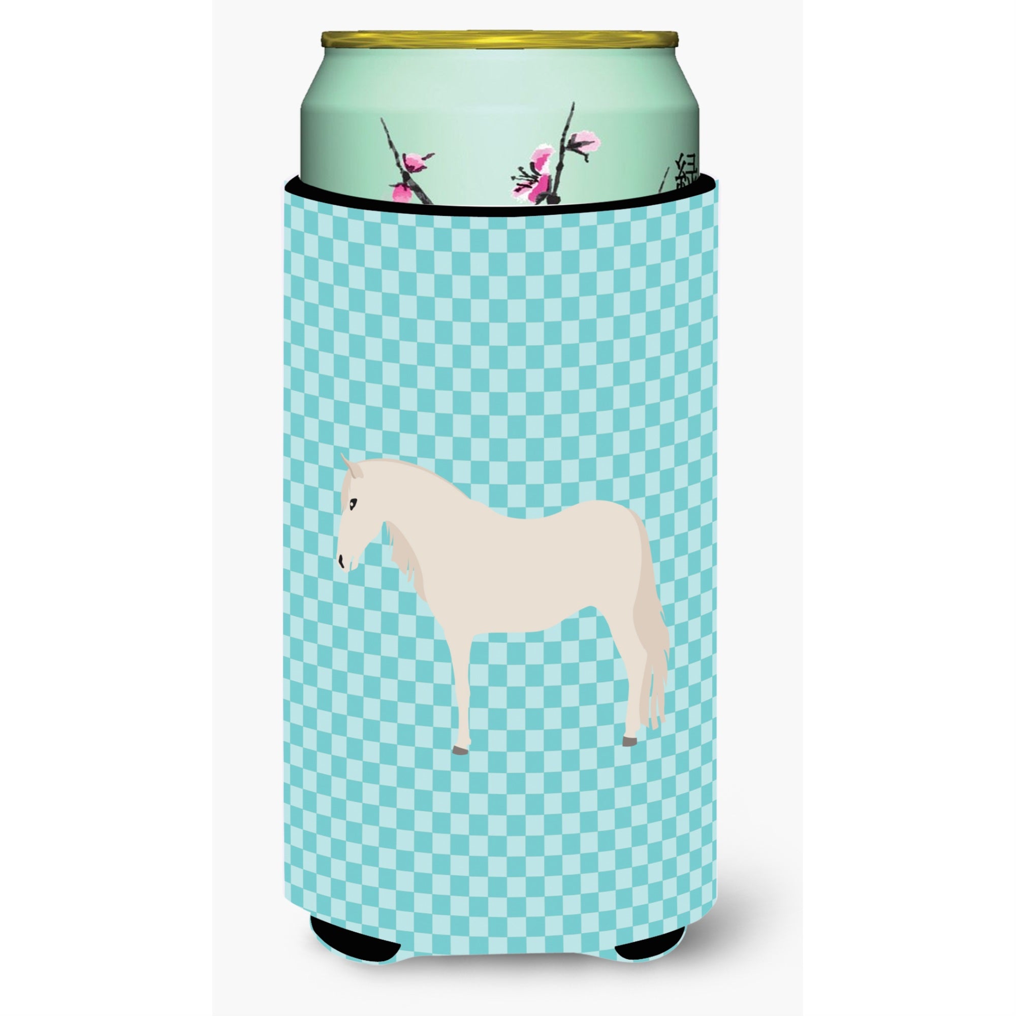 Caroline'S Treasures Paso Fino Horse Blue Check Decorative Can Hugger, Tall Boy, Multicolor