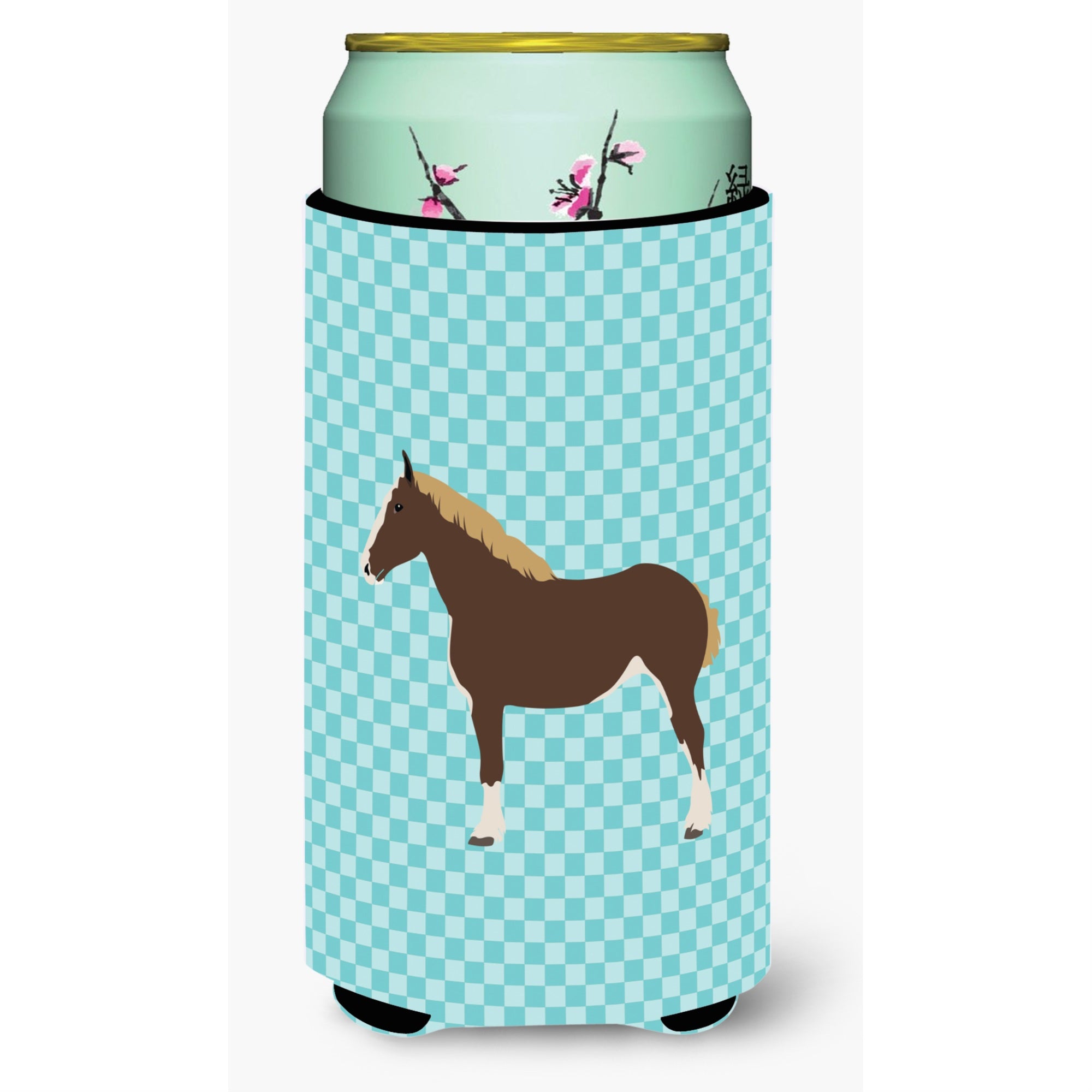 Caroline'S Treasures Percheron Horse Blue Check Decorative Can Hugger, Tall Boy, Multicolor
