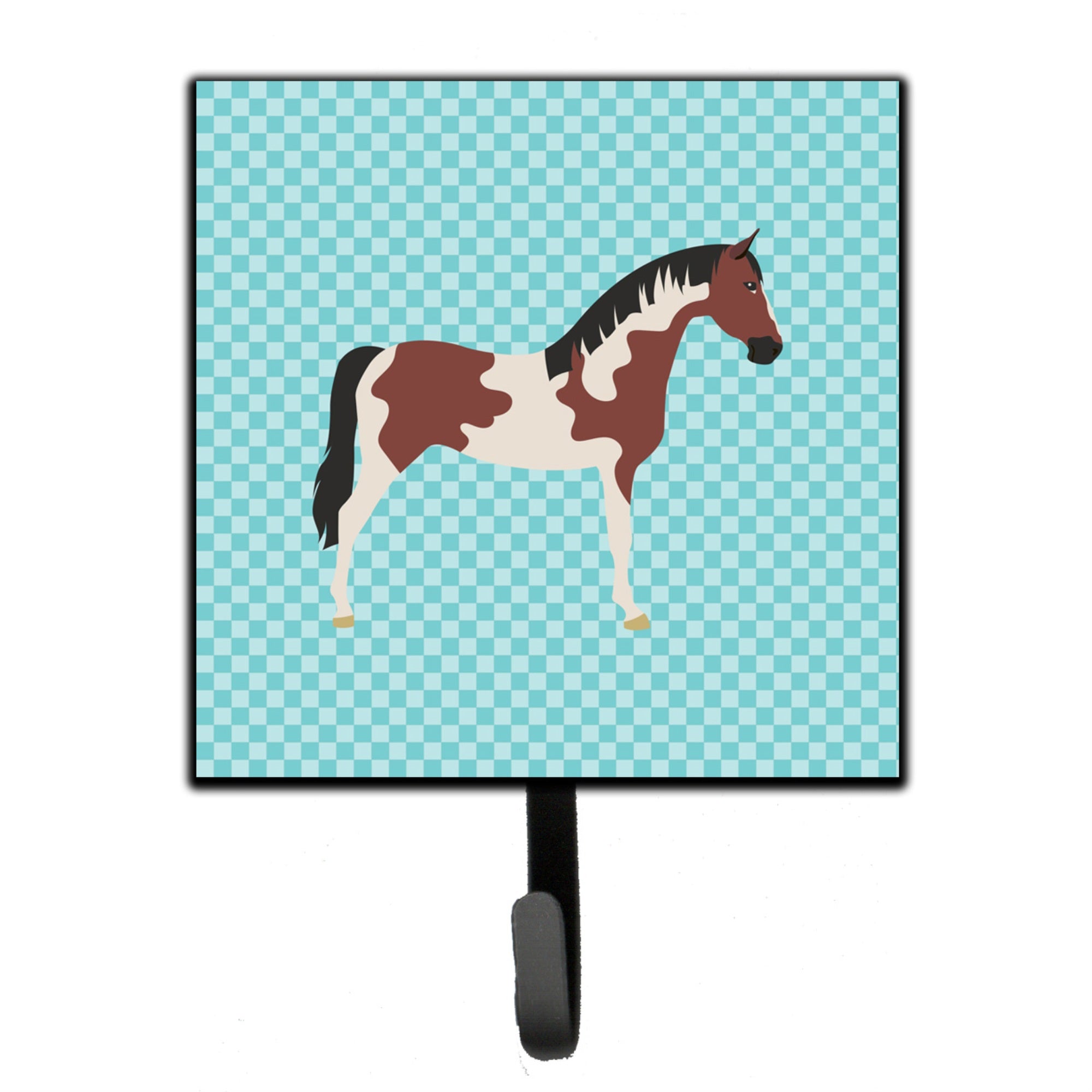 Caroline'S Treasures Pinto Horse Blue Check Wall Hook, Small, Multicolor