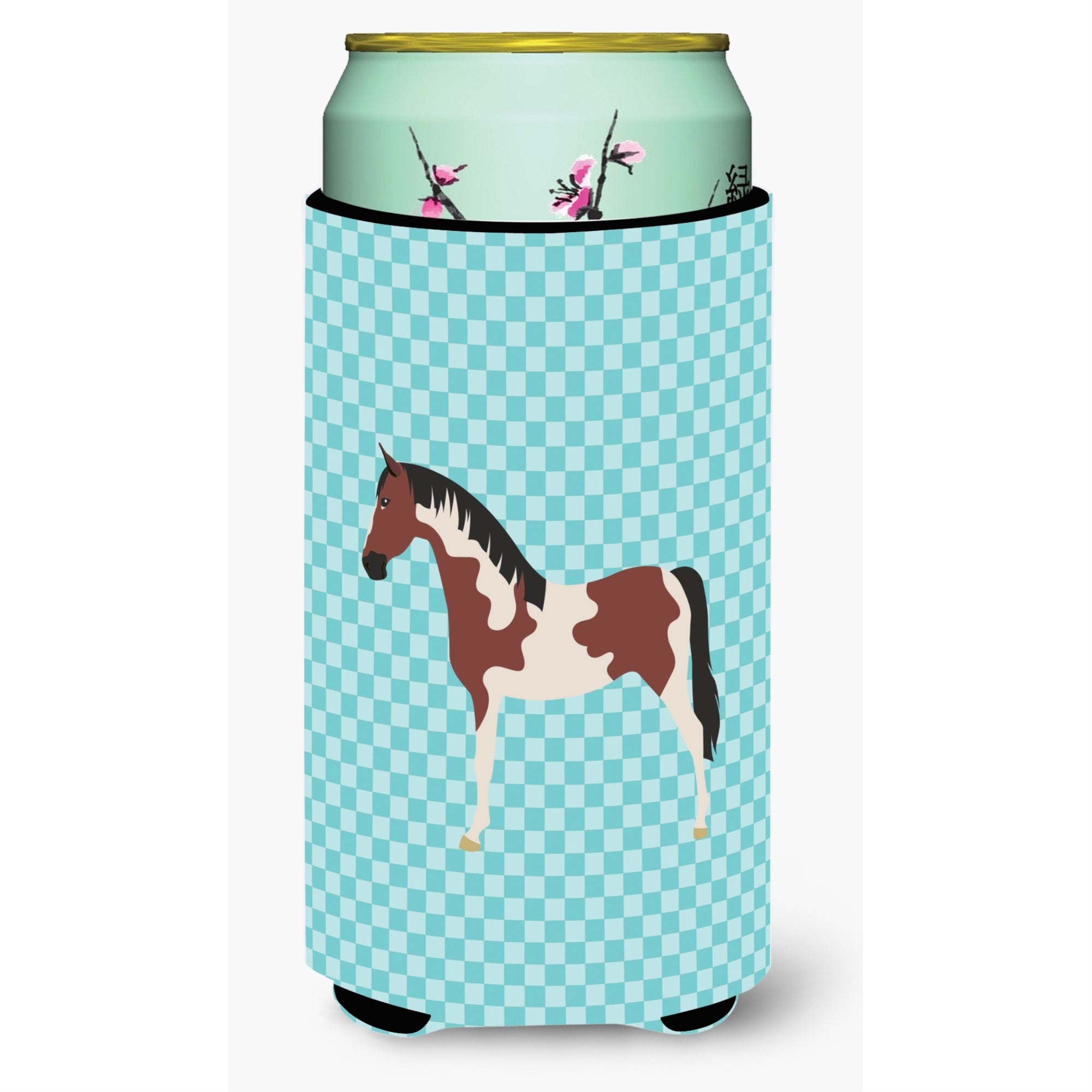 Caroline'S Treasures Pinto Horse Blue Check Decorative Can Hugger, Tall Boy, Multicolor
