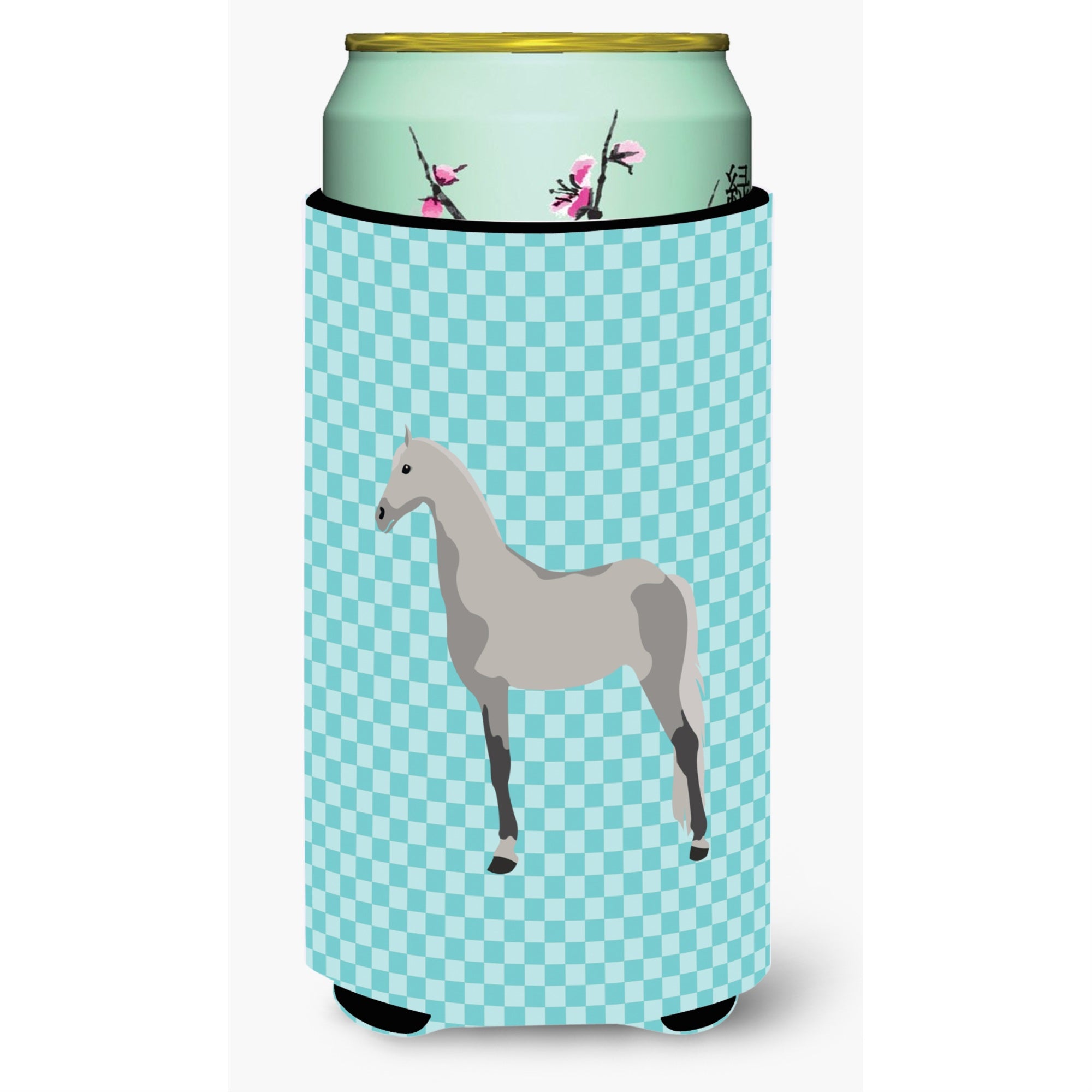 Caroline'S Treasures Orlov Trotter Horse Blue Check Decorative Can Hugger, Tall Boy, Multicolor