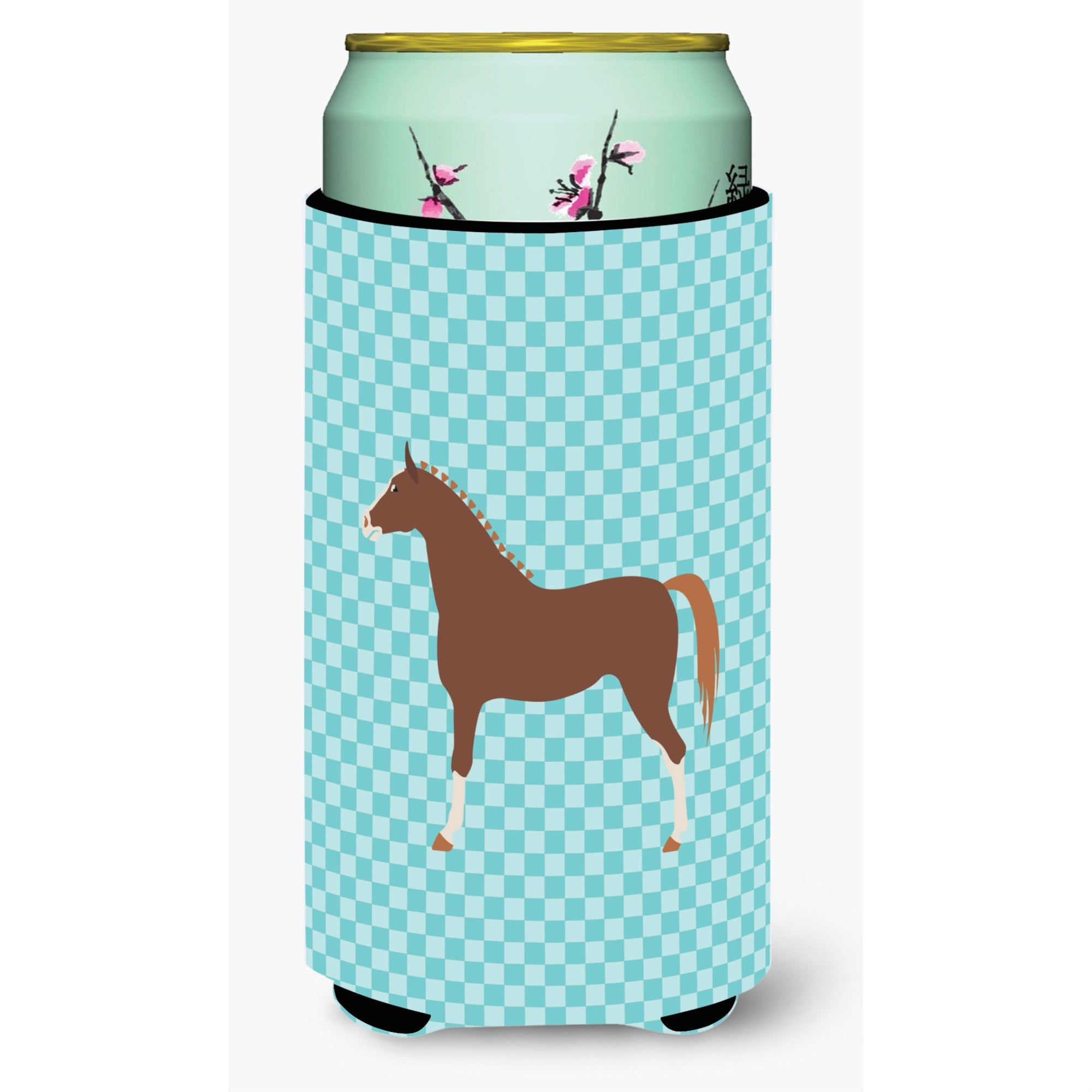 Caroline'S Treasures Hannoverian Horse Blue Check Decorative Can Hugger, Tall Boy, Multicolor