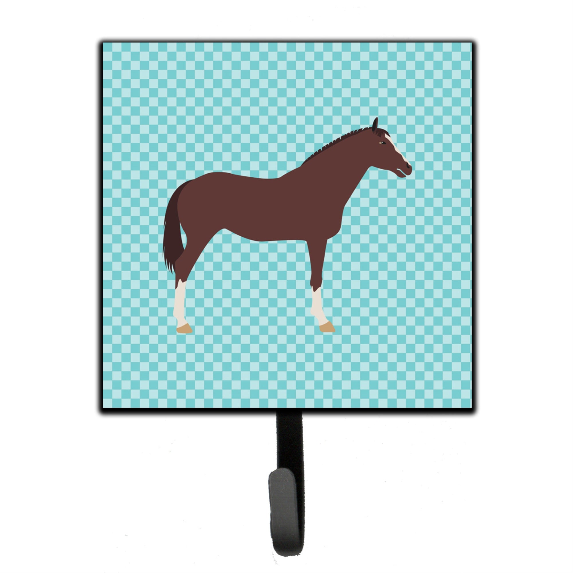Caroline'S Treasures English Thoroughbred Horse Blue Check Wall Hook, Small, Multicolor