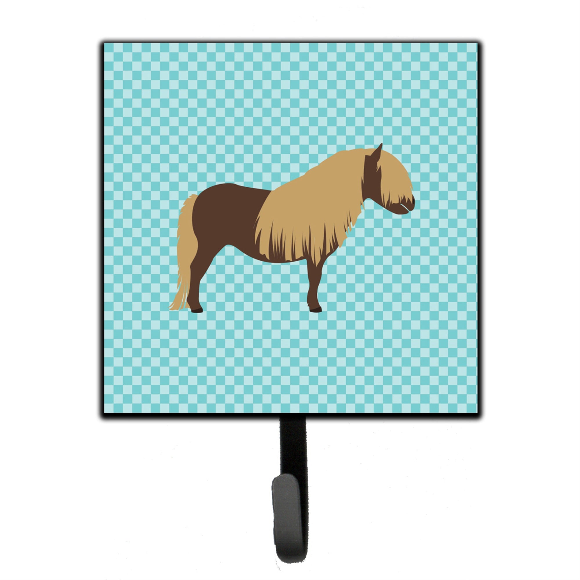 Caroline'S Treasures Shetland Pony Horse Blue Check Wall Hook, Small, Multicolor