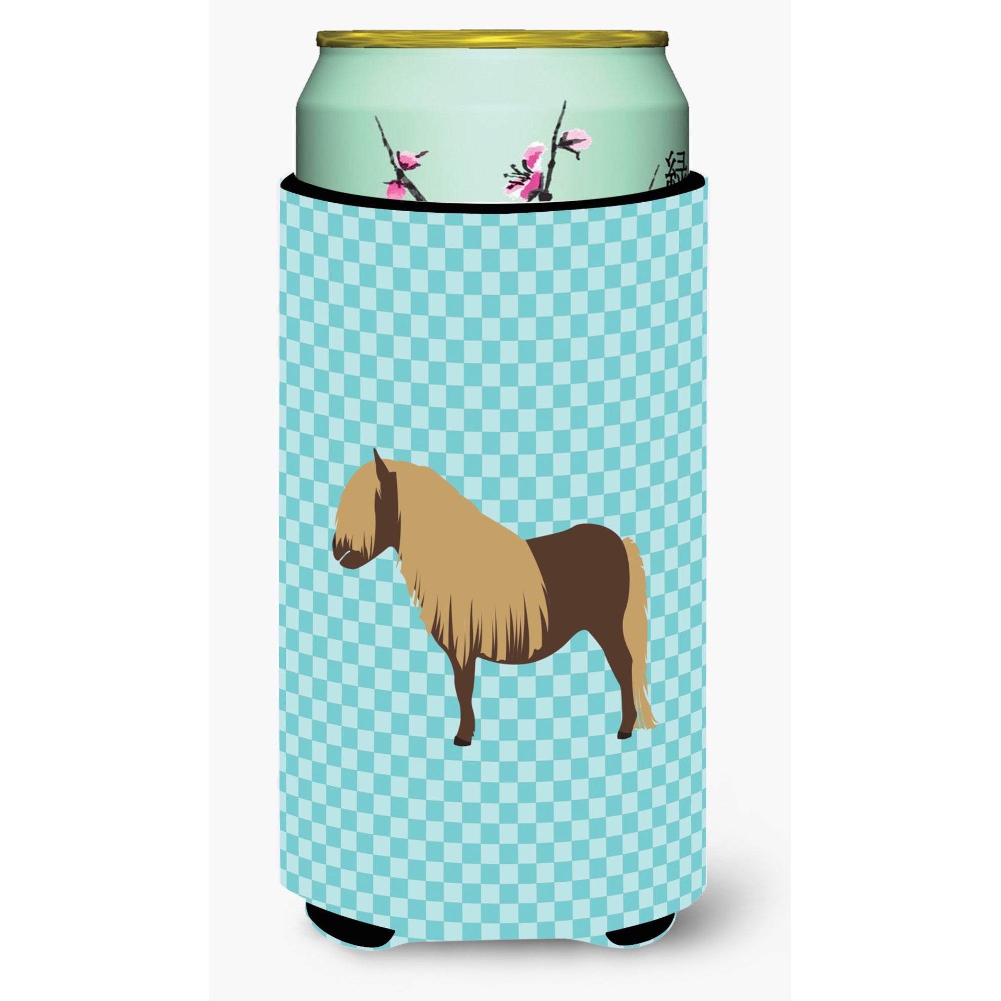 Caroline'S Treasures Shetland Pony Horse Blue Check Decorative Can Hugger, Tall Boy, Multicolor