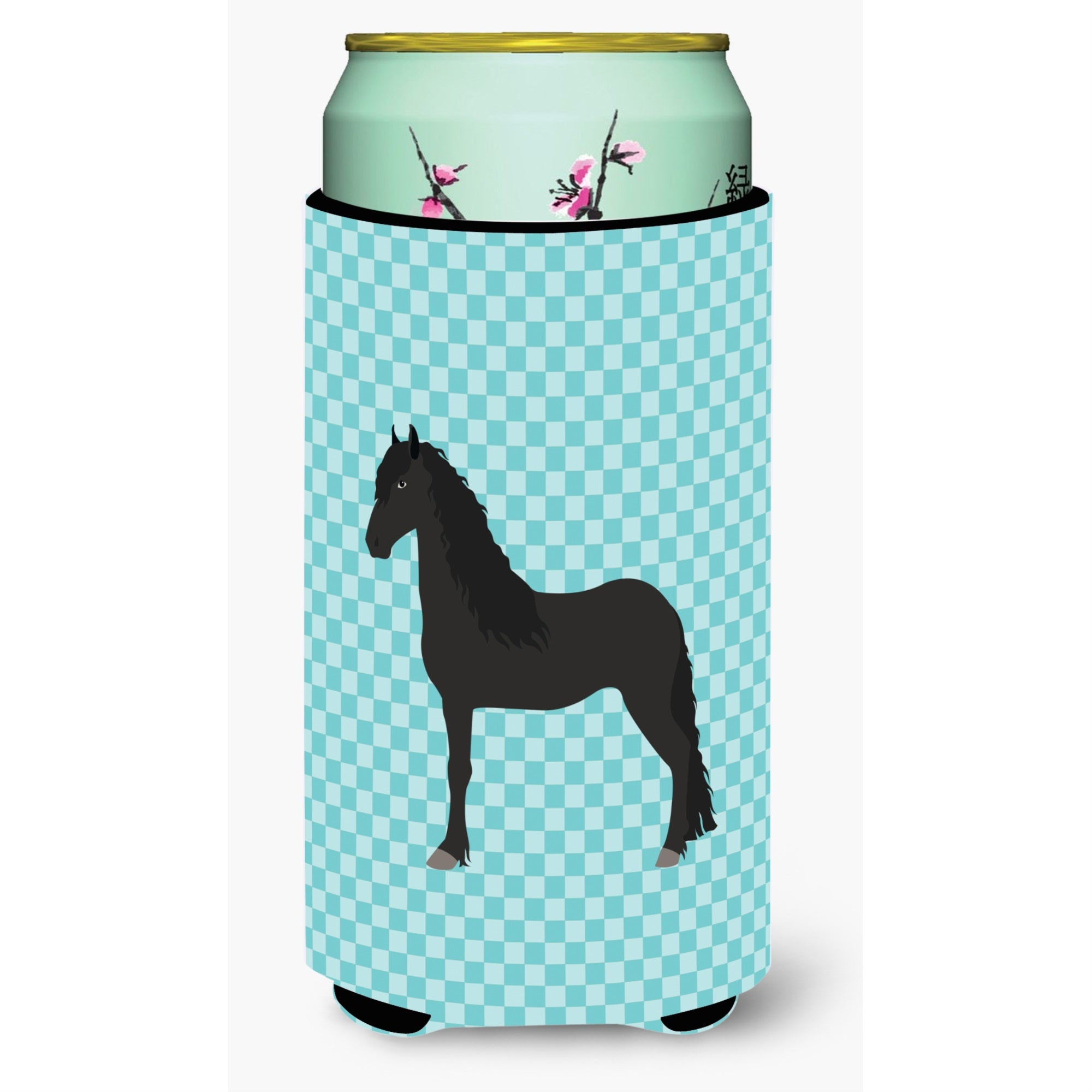 Caroline'S Treasures Friesian Horse Blue Check Decorative Can Hugger, Tall Boy, Multicolor