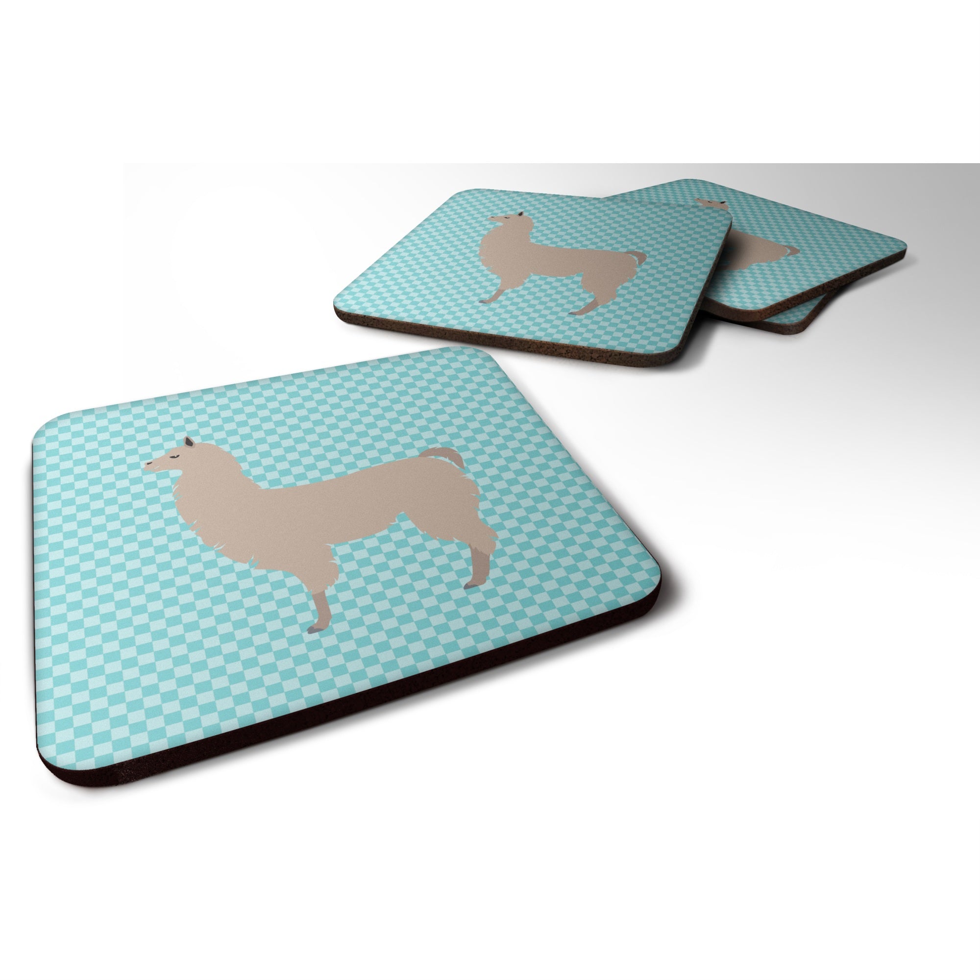 Caroline'S Treasures Llama Blue Check Decorative Coasters, 3.5, Multicolor