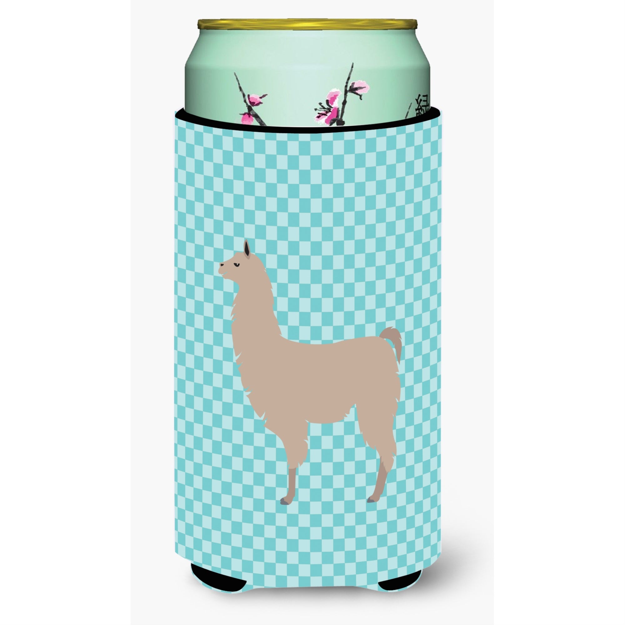 Caroline'S Treasures Llama Blue Check Decorative Can Hugger, Tall Boy, Multicolor