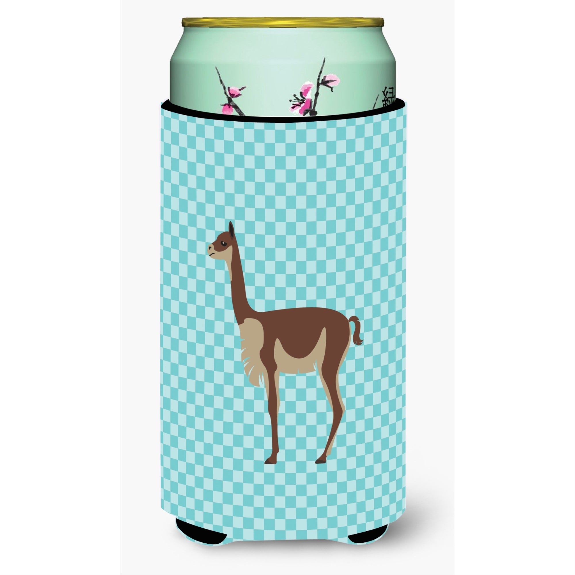 Caroline'S Treasures Vicugna Or Vicuna Blue Check Decorative Can Hugger, Tall Boy, Multicolor
