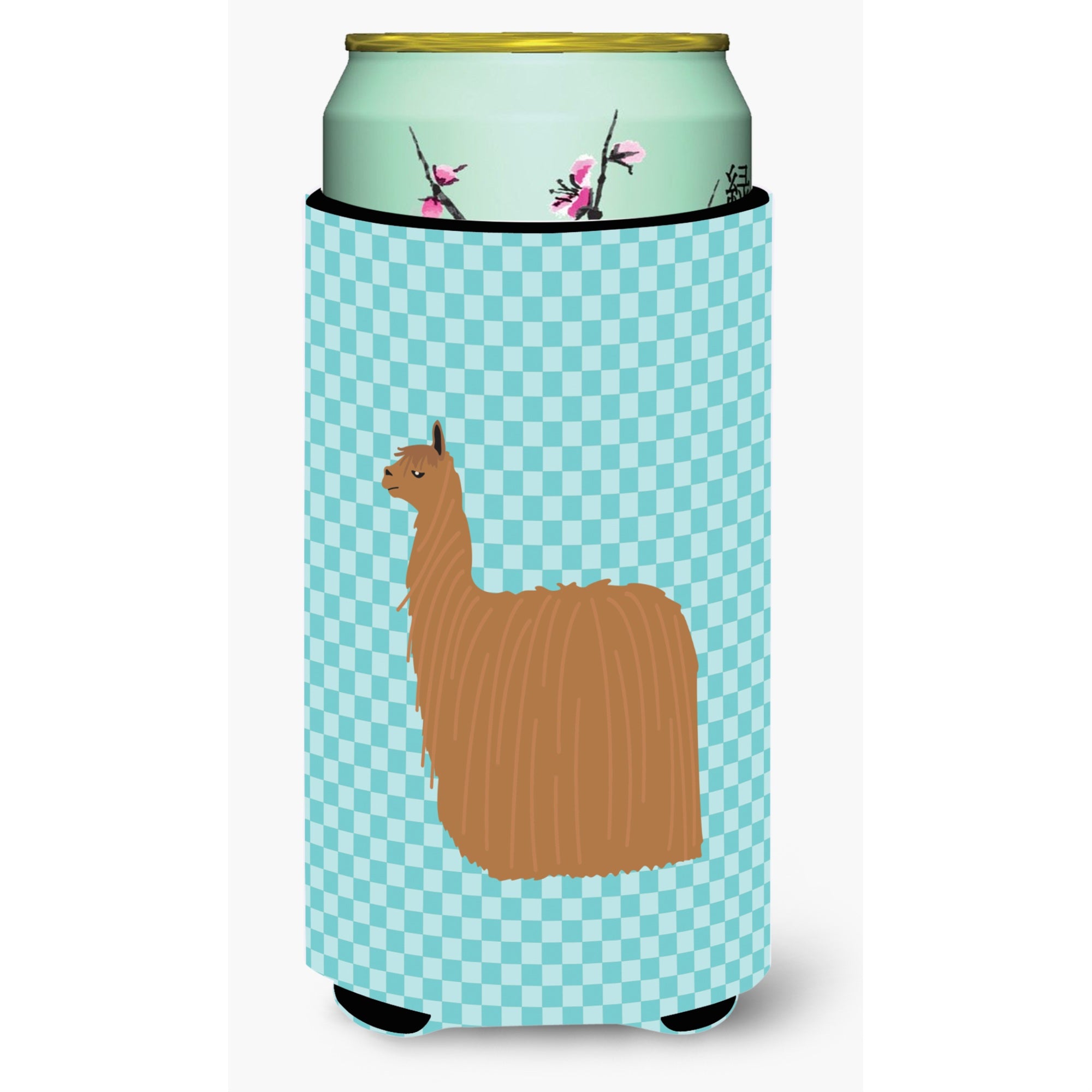Caroline'S Treasures Alpaca Suri Blue Check Decorative Can Hugger, Tall Boy, Multicolor