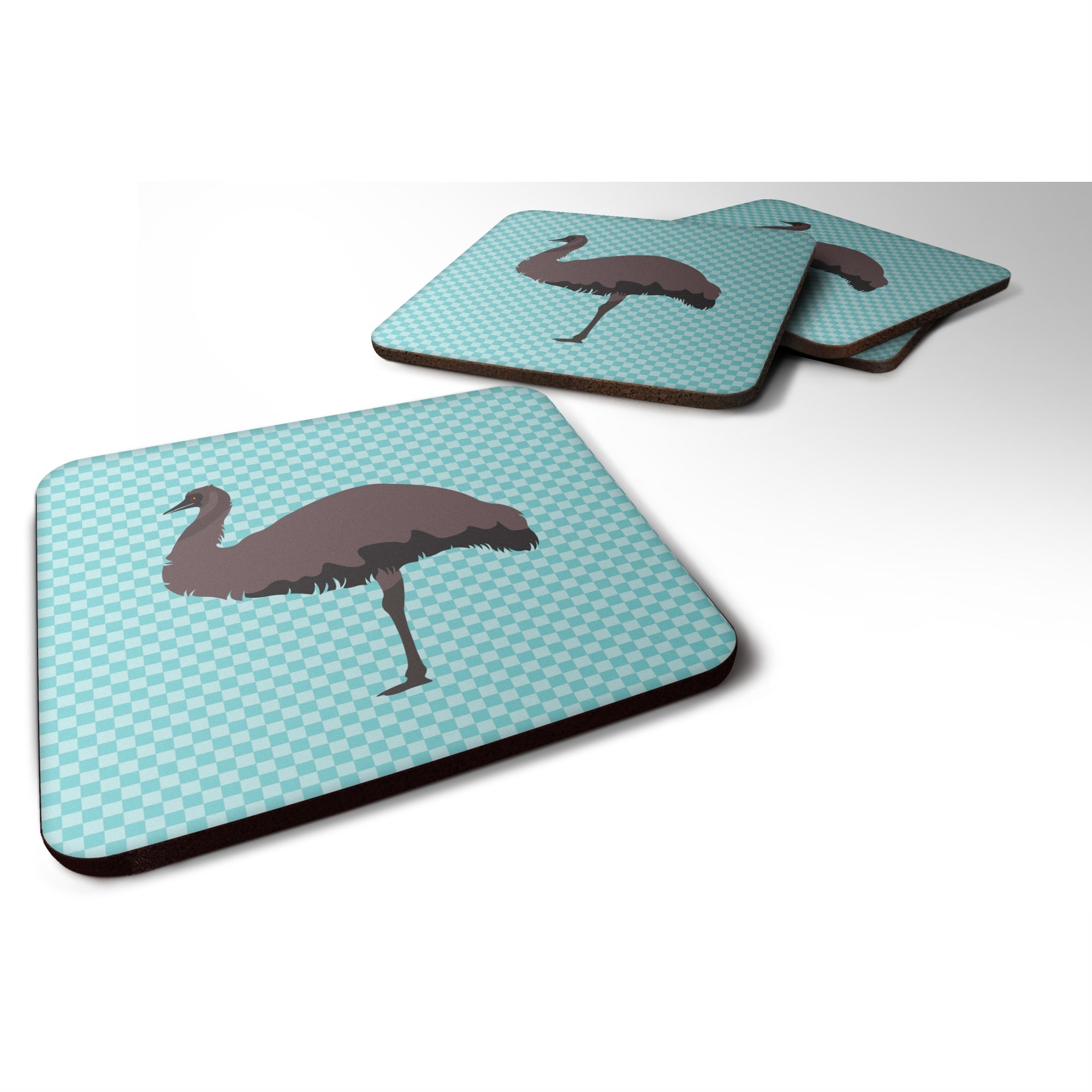 Caroline'S Treasures Emu Blue Check Decorative Coasters, 3.5, Multicolor
