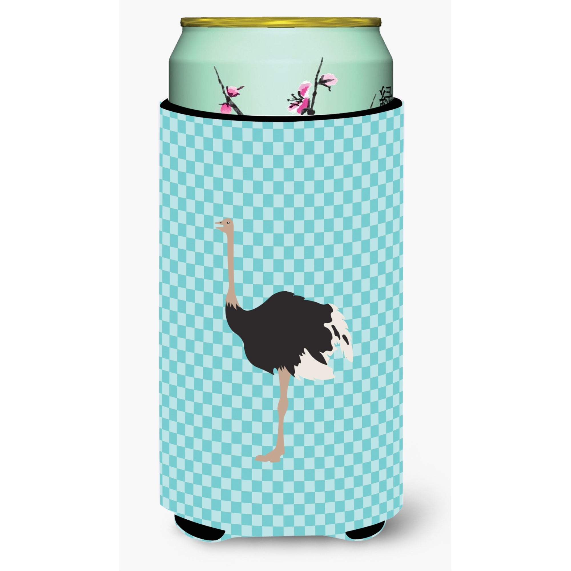 Caroline'S Treasures Common Ostrich Blue Check Decorative Can Hugger, Tall Boy, Multicolor