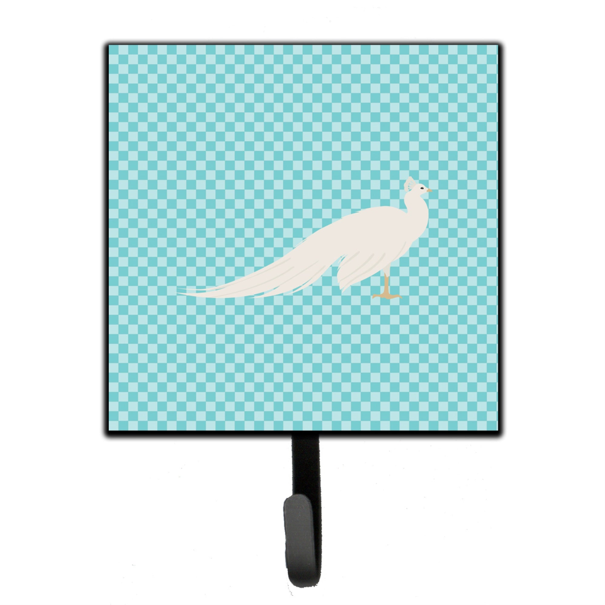 Caroline'S Treasures White Peacock Peafowl Blue Check Wall Hook, Small, Multicolor