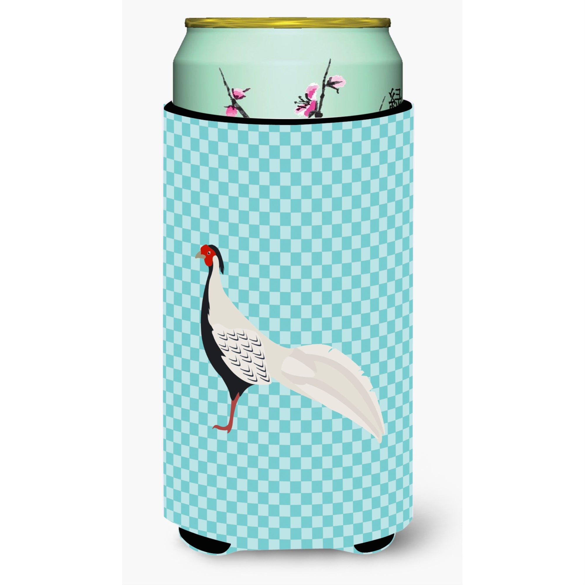Caroline'S Treasures Silver Pheasant Blue Check Decorative Can Hugger, Tall Boy, Multicolor