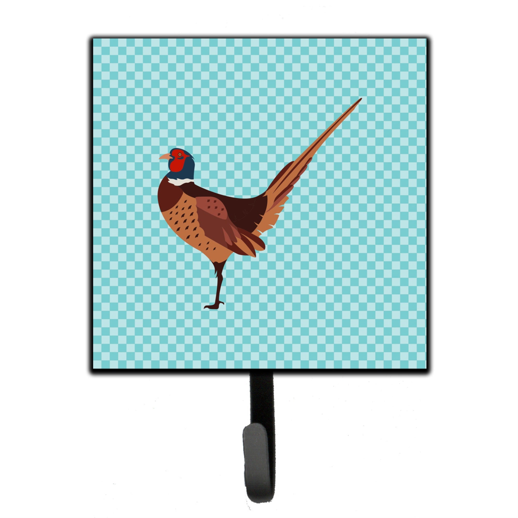 Caroline'S Treasures Ring-Necked Common Pheasant Blue Check Wall Hook, Small, Multicolor