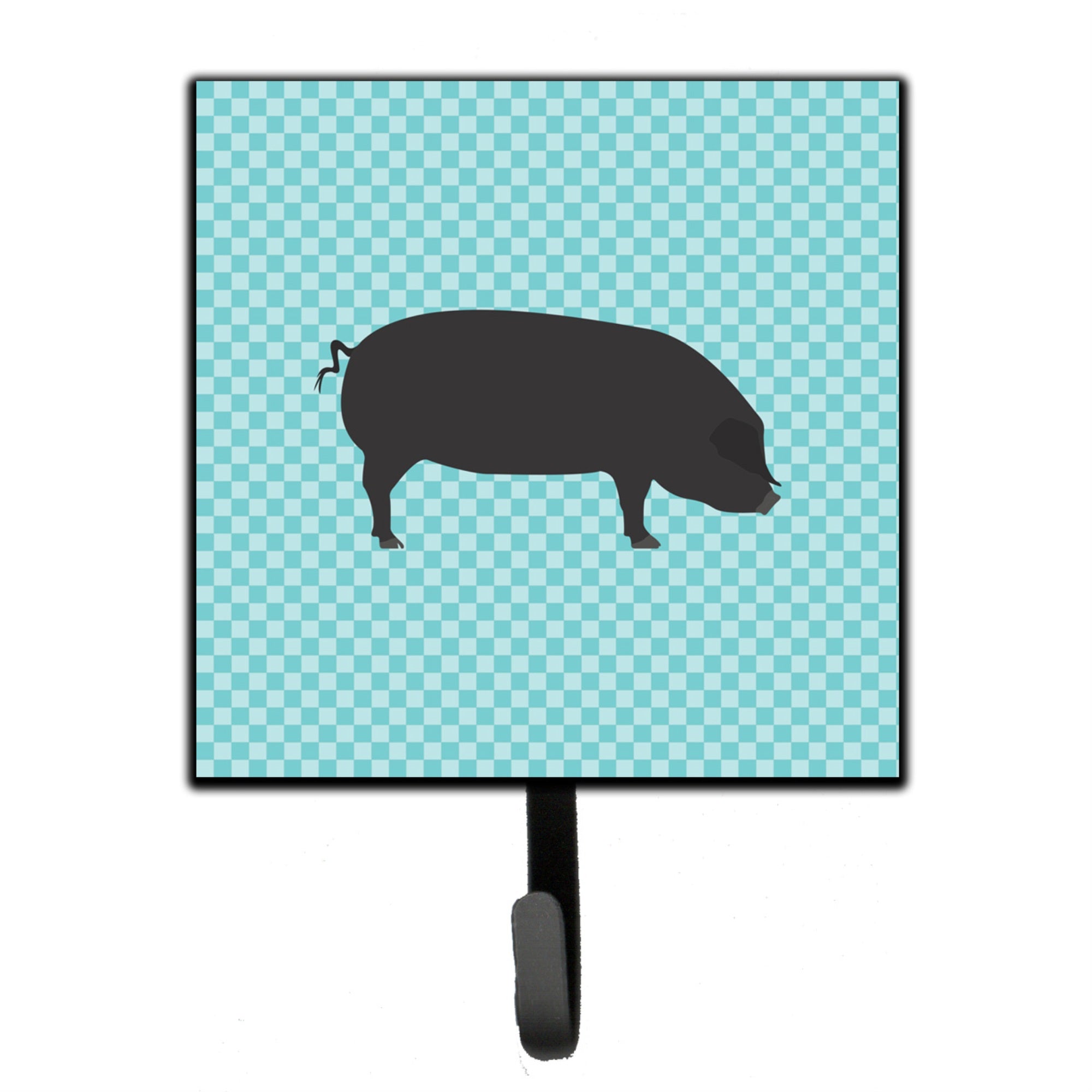 Caroline'S Treasures Devon Large Black Pig Blue Check Wall Hook, Small, Multicolor