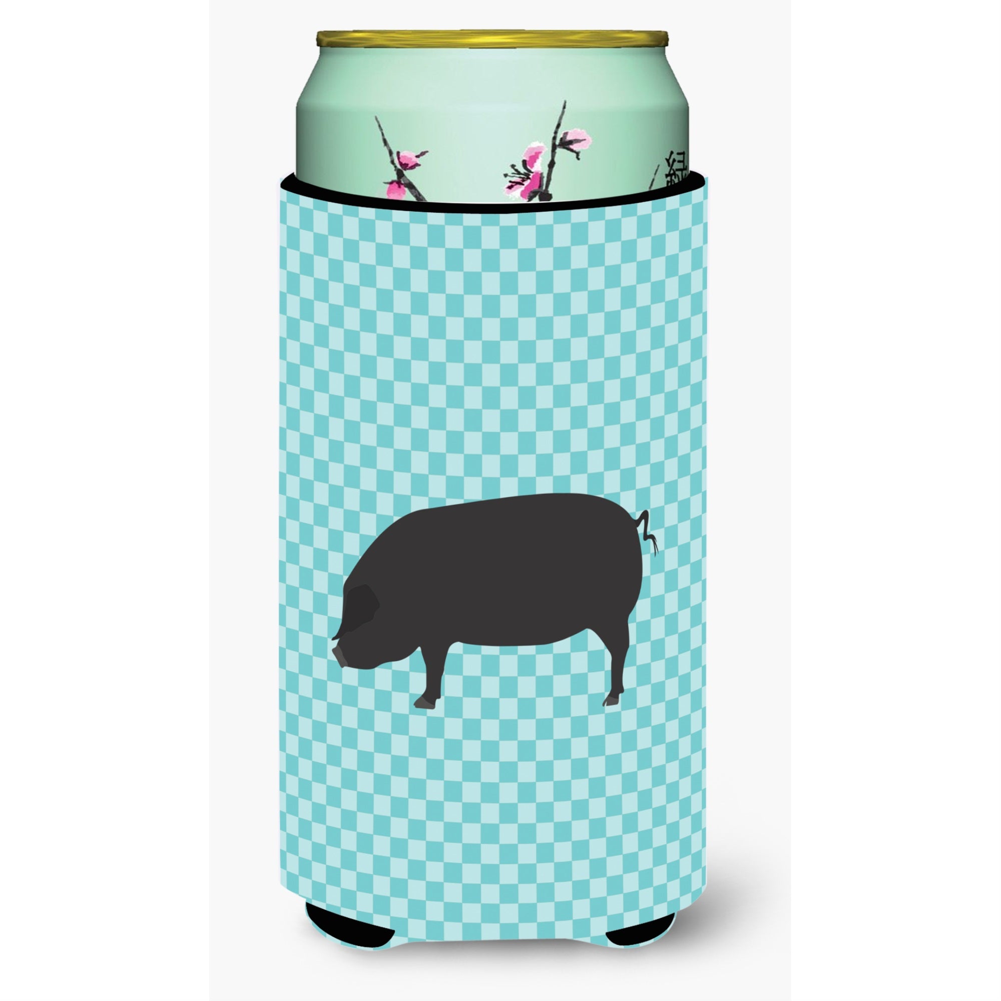 Caroline'S Treasures Devon Large Black Pig Blue Check Decorative Can Hugger, Tall Boy, Multicolor
