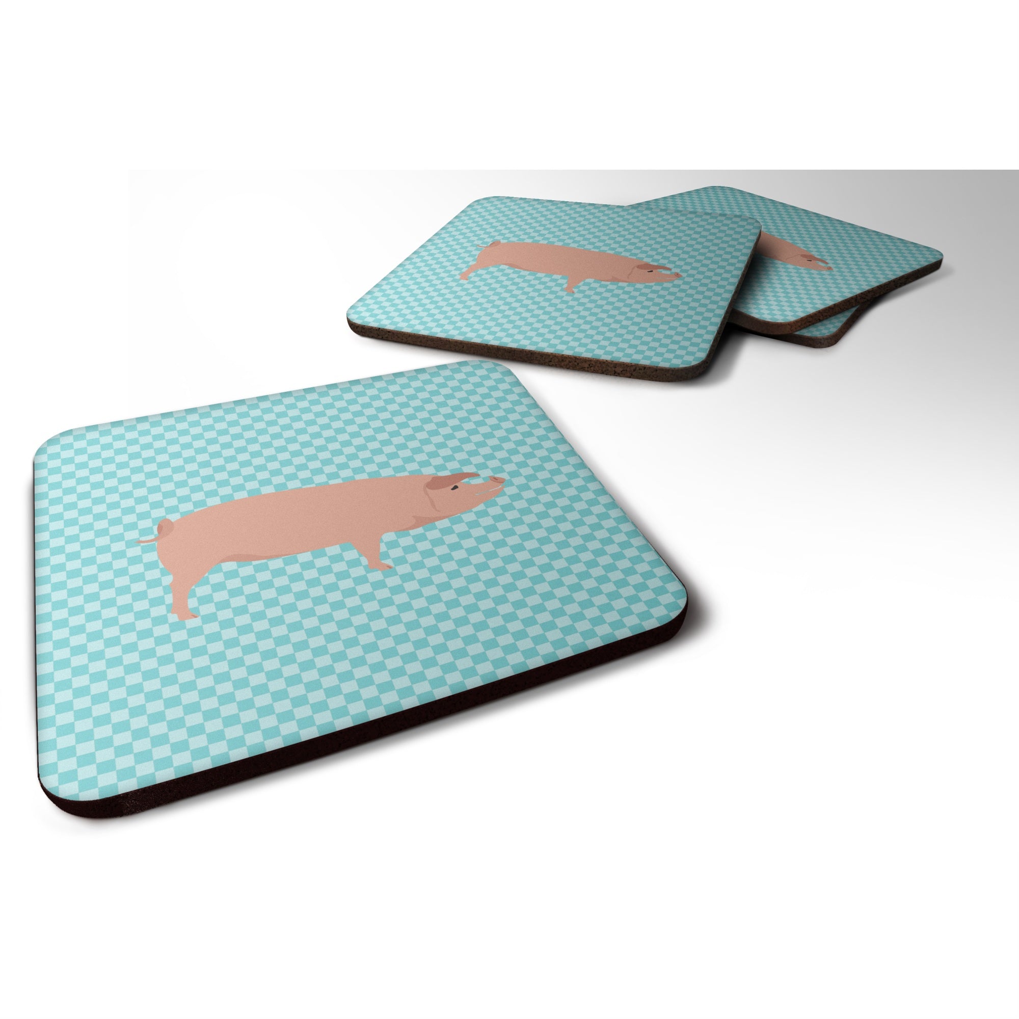 Caroline'S Treasures American Landrace Pig Blue Check Decorative Coasters, 3.5, Multicolor