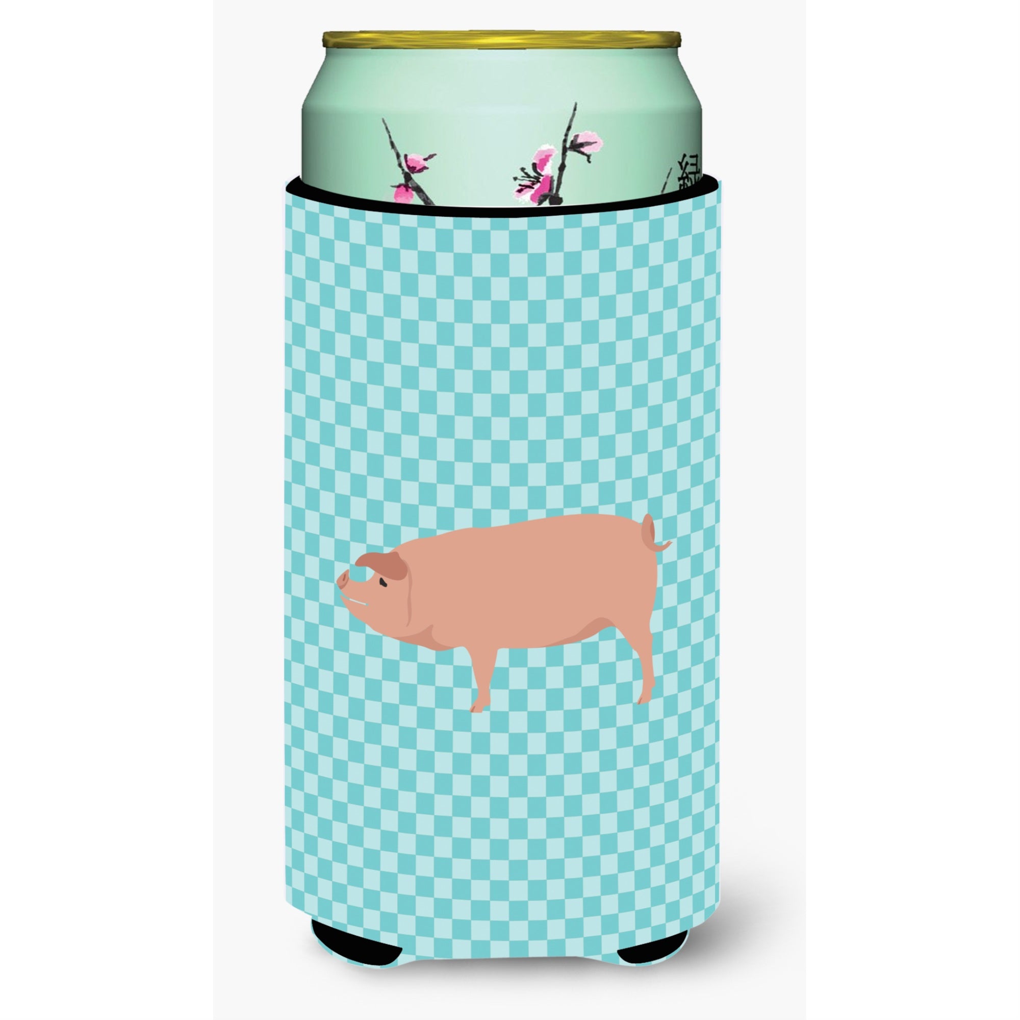 Caroline'S Treasures American Landrace Pig Blue Check Decorative Can Hugger, Tall Boy, Multicolor