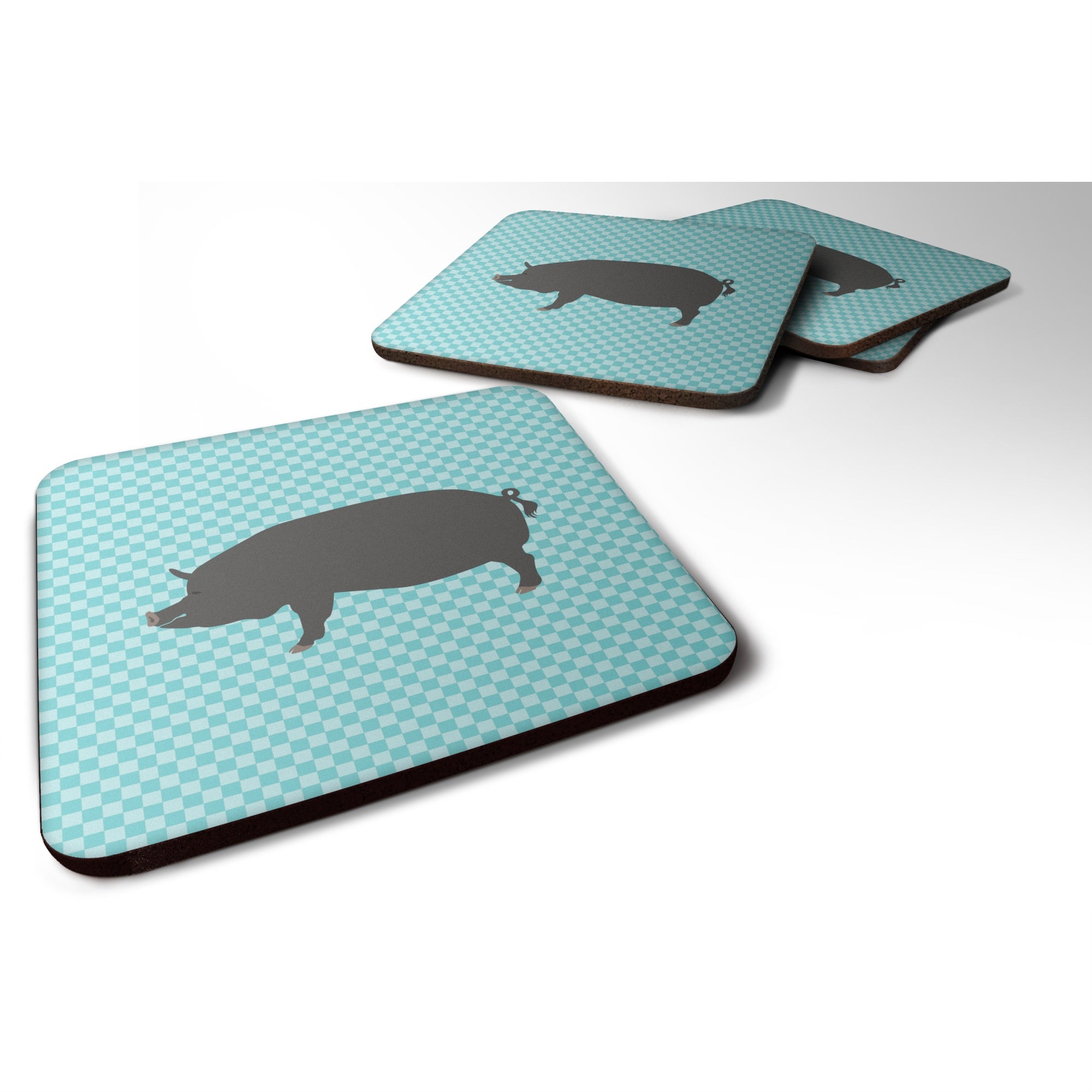 Caroline'S Treasures Berkshire Pig Blue Check Decorative Coasters, 3.5, Multicolor