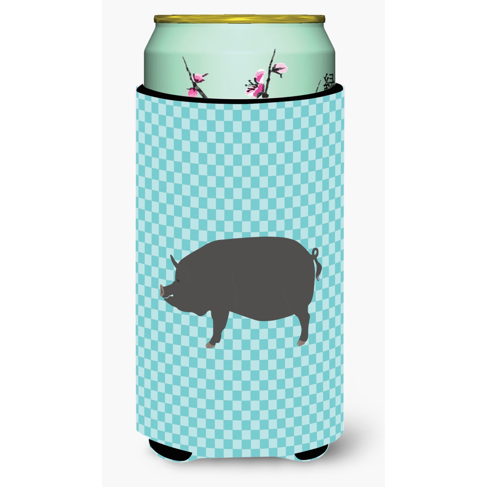 Caroline'S Treasures Berkshire Pig Blue Check Decorative Can Hugger, Tall Boy, Multicolor