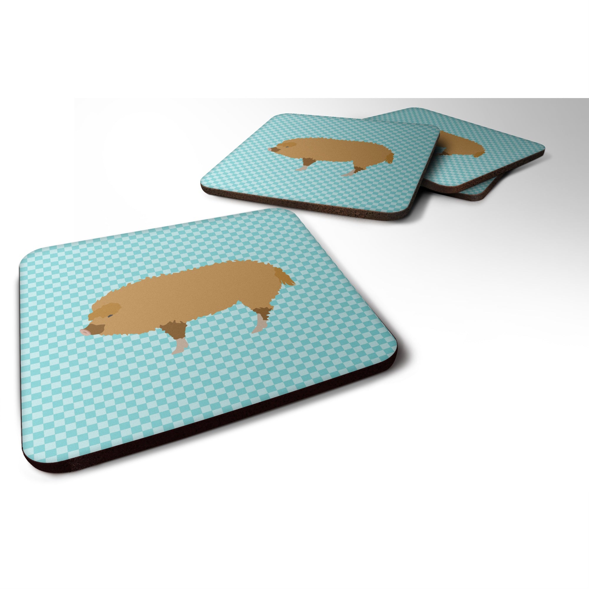 Caroline'S Treasures Hungarian Mangalica Pig Blue Check Decorative Coasters, 3.5, Multicolor