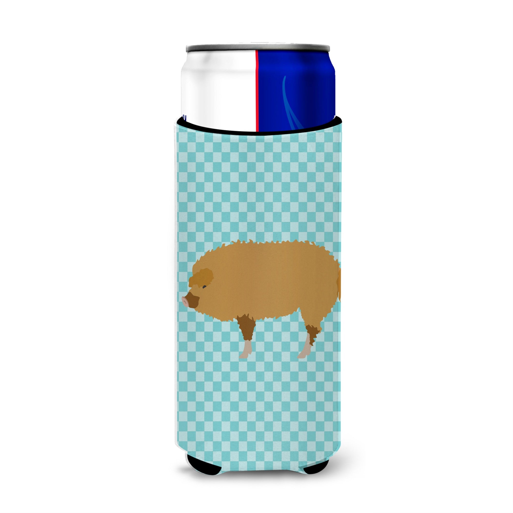 Caroline'S Treasures Hungarian Mangalica Pig Blue Check Decorative Can Hugger, Slim, Multicolor